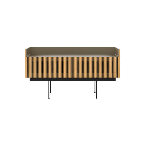 Stockholm STH253 Slim Sideboard: Composition 3 + Super-Matt Oak + Anodized Aluminum Bronze + Black