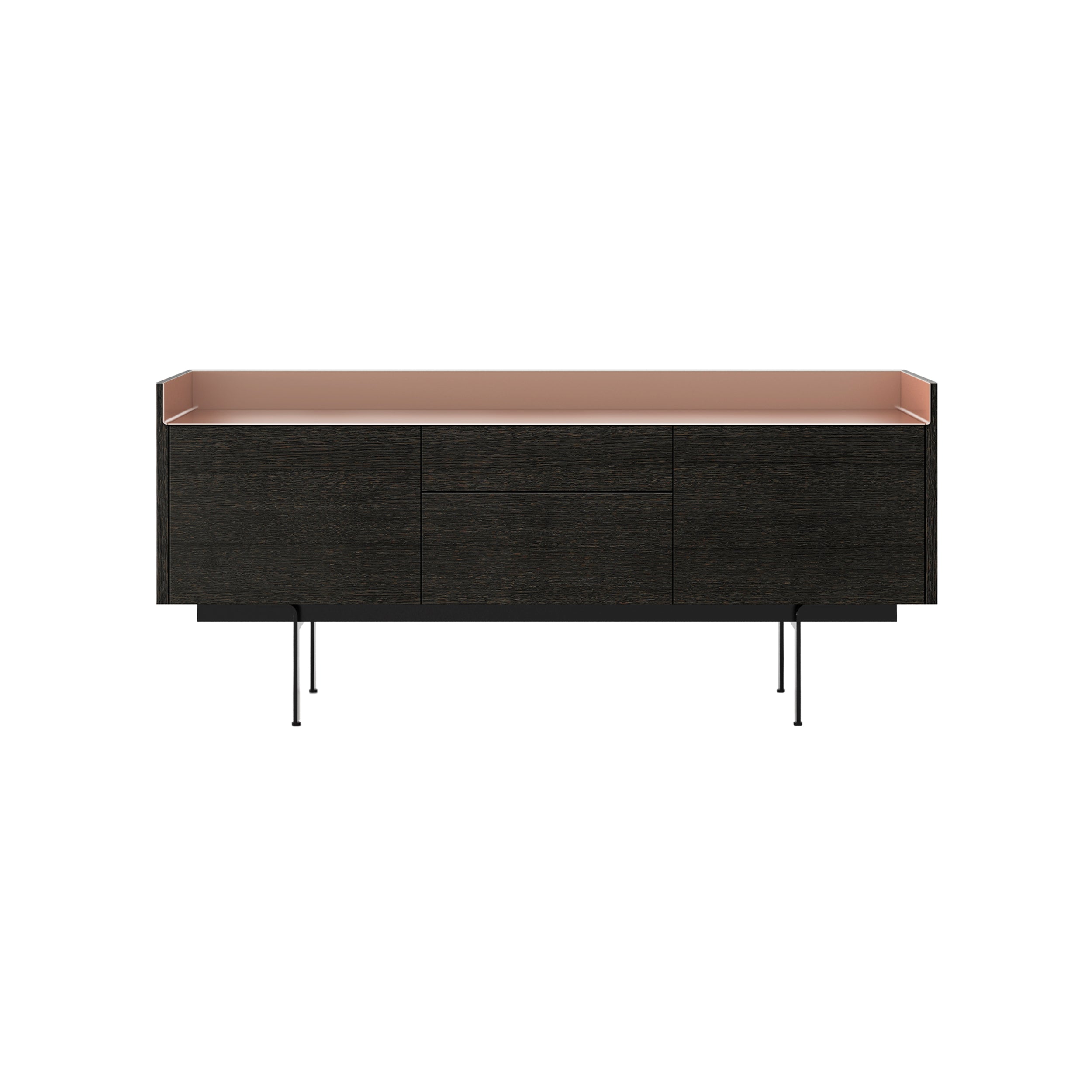 Stockholm STH302 Sideboard: Composition 3 + Dark Grey Stained Oak + Anodized Aluminum Pale Rose + Black