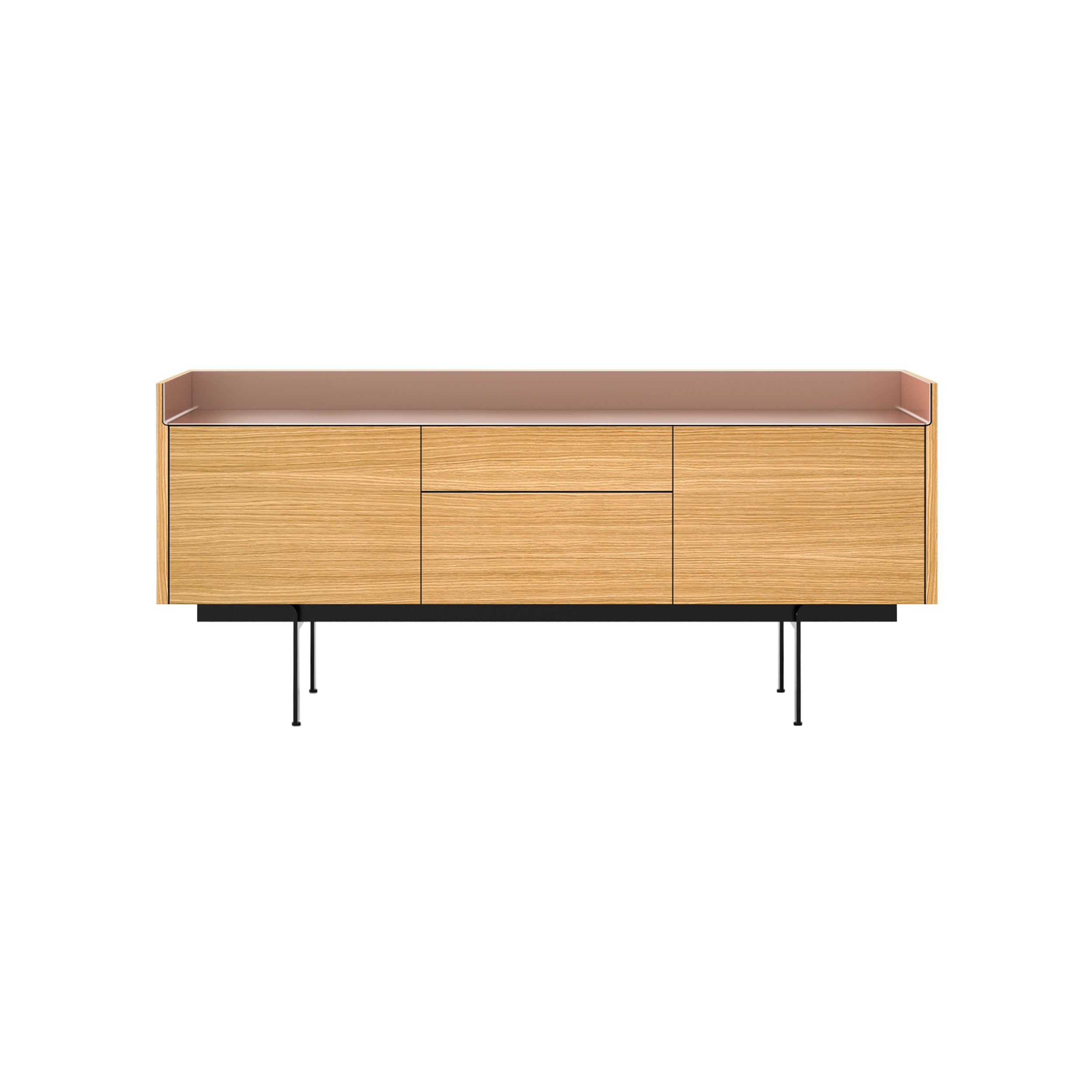 Stockholm STH302 Sideboard: Composition 3 + Super-Matt Oak + Anodized Aluminum Pale Rose + Black