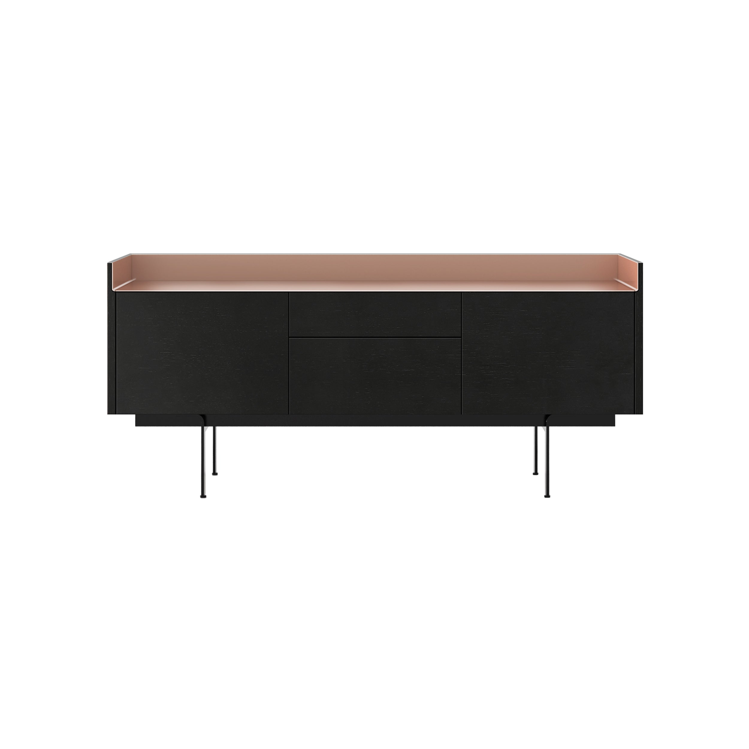 Stockholm STH302 Sideboard: Composition 3 + Ebony Stained Oak + Anodized Aluminum Pale Rose + Black