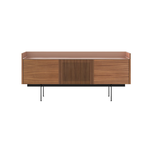 Stockholm STH303 Technic Sideboard: Composition 3 + Super-Matt Walnut + Anodized Aluminum Pale Rose + Black
