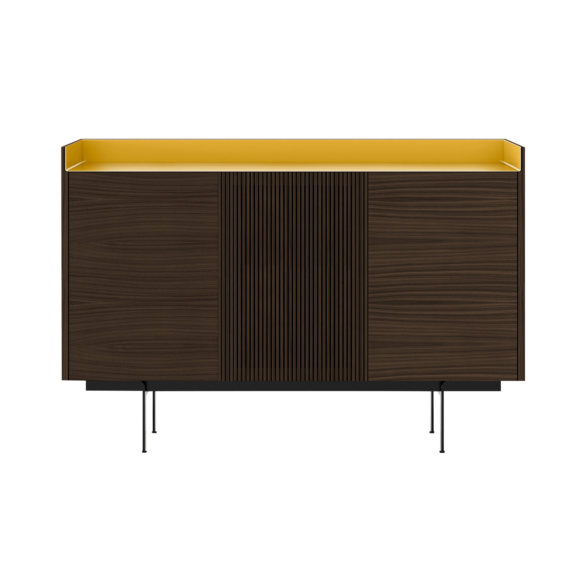 Stockholm STH334 Cupboard: Composition 3 + Dark Stained Walnut + Anodized Aluminum Gold + Black