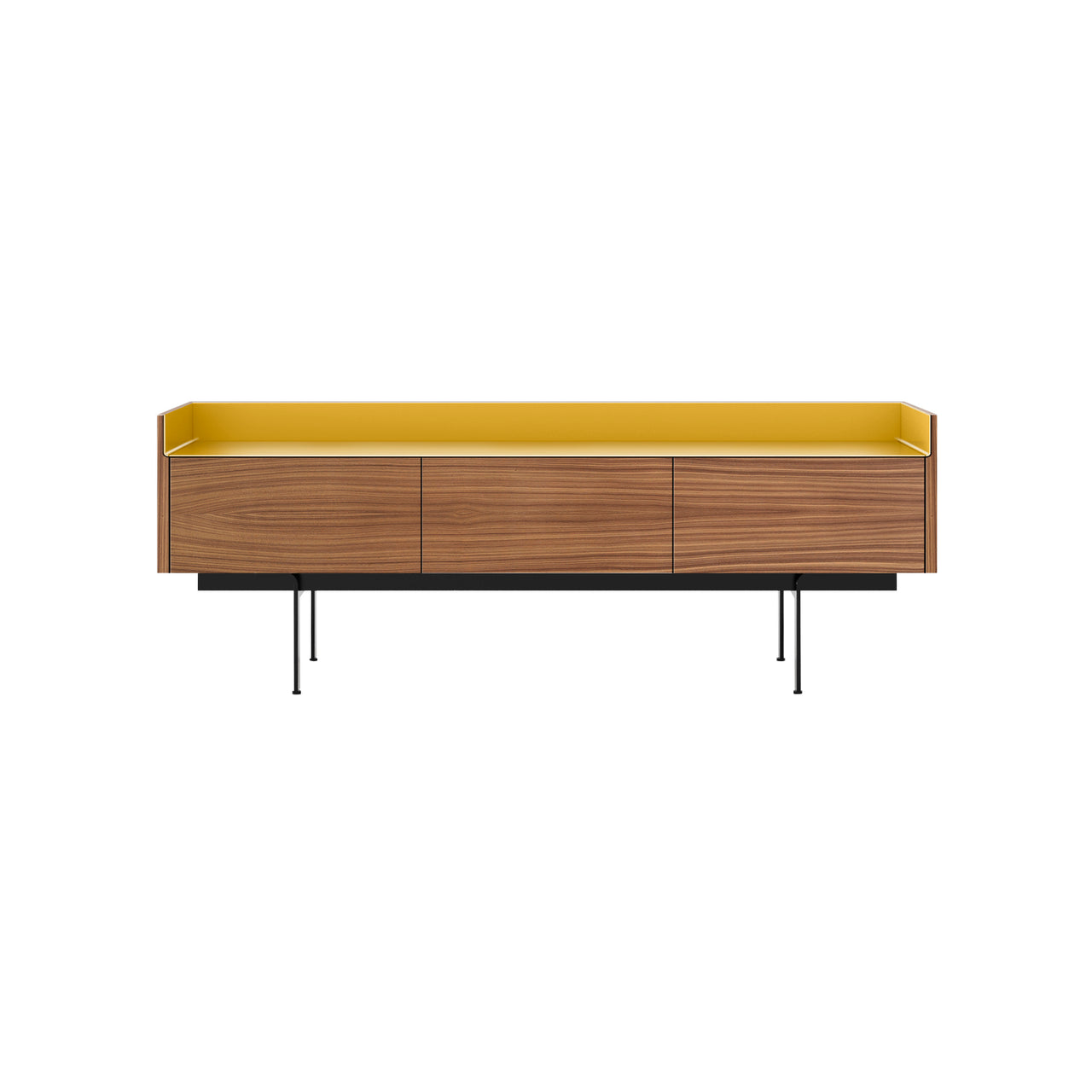 Stockholm STH351 Slim Sideboard: Composition 3 + Super-Matt Walnut + Anodized Aluminum Gold + Black