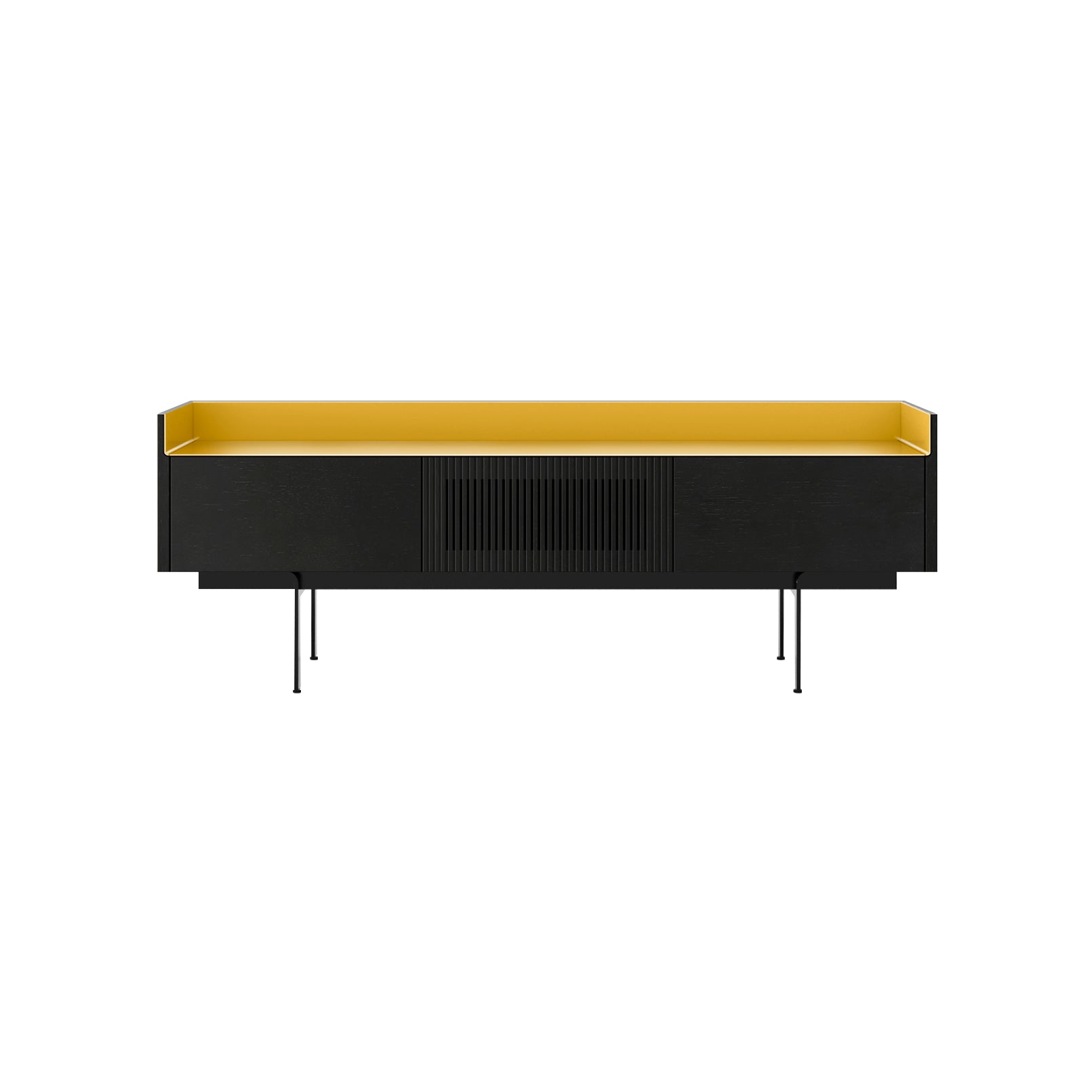 Stockholm STH353 Slim Sideboard: Composition 3 + Ebony Stained Oak + Anodized Aluminum Gold + Black