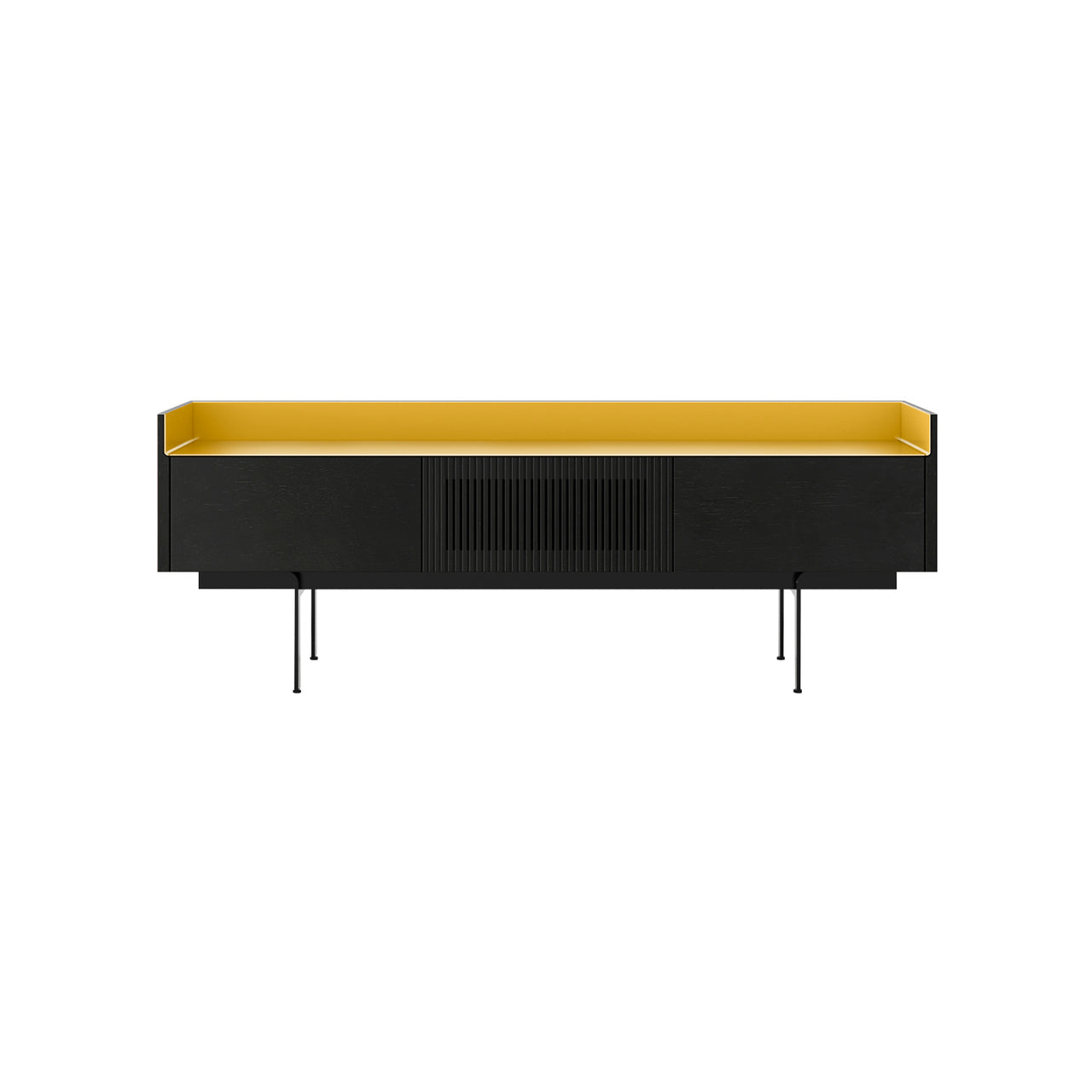 Stockholm STH353 Slim Sideboard: Composition 3 + Ebony Stained Oak + Anodized Aluminum Gold + Black
