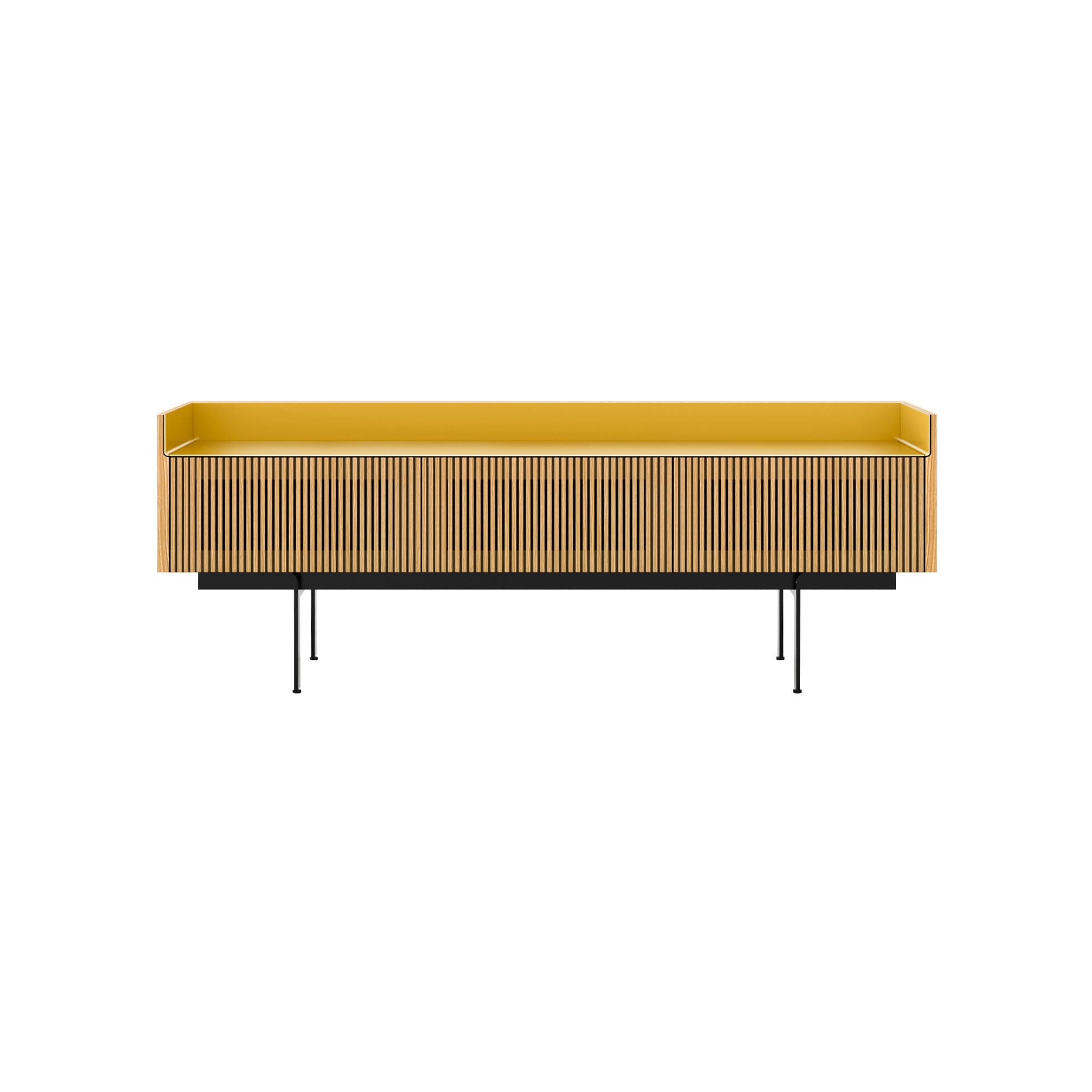 Stockholm STH354 Slim Sideboard: Composition 3 + Super-Matt Oak + Anodized Aluminum Gold + Black