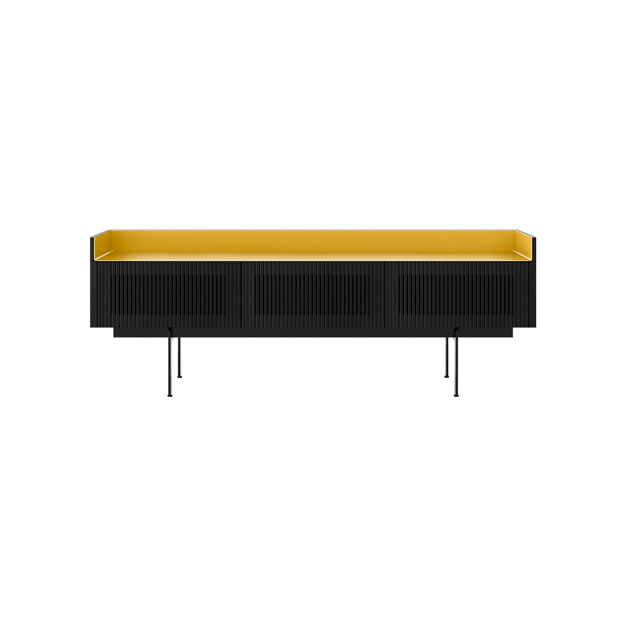 Stockholm STH354 Slim Sideboard: Composition 3 + Ebony Stained Oak + Anodized Aluminum Gold  + Black