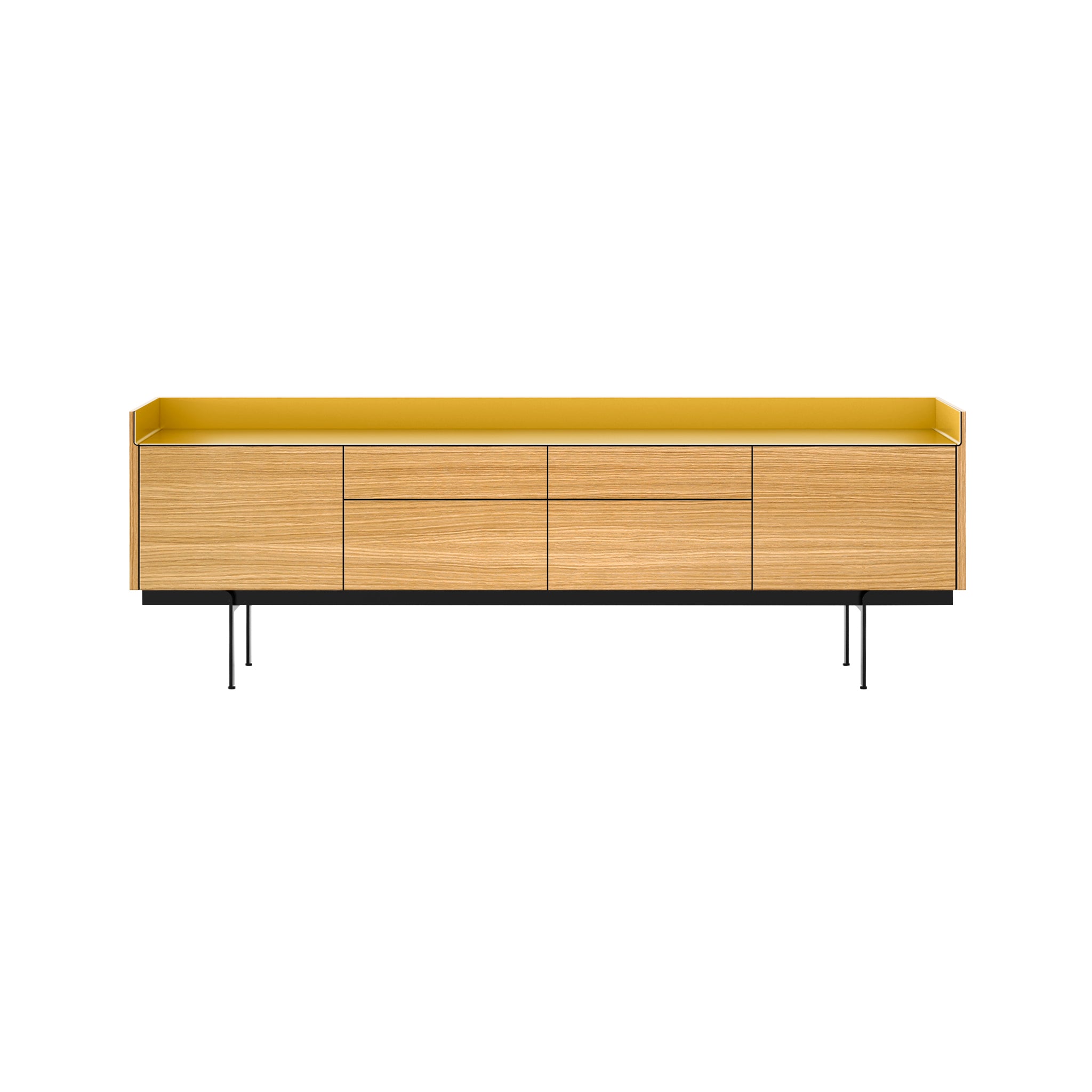 Stockholm STH402 Sideboard: Composition 3 + Super-Matt Oak + Anodized Aluminum Gold + Black