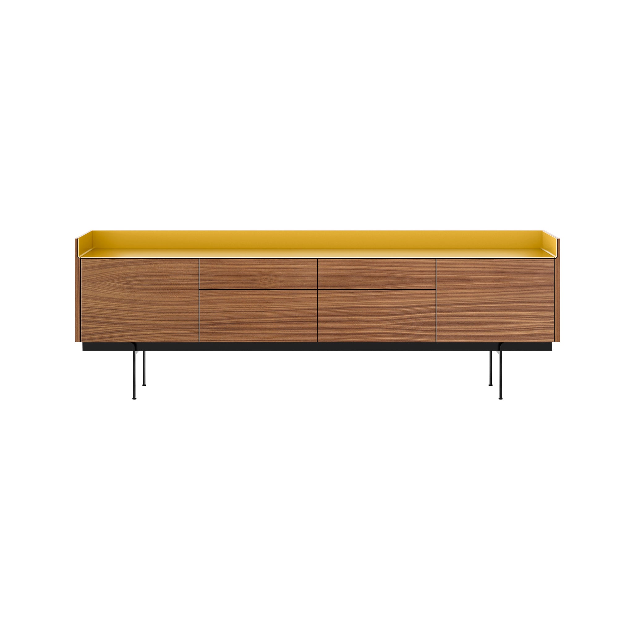 Stockholm STH402 Sideboard: Composition 3 + Super-Matt Walnut + Anodized Aluminum Gold + Black