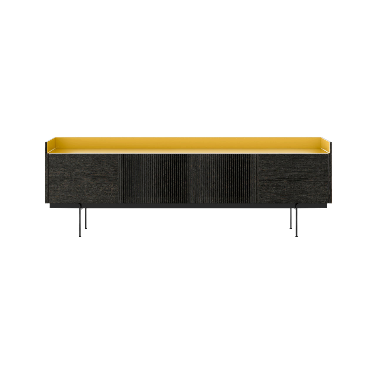 Stockholm STH403 Technic Sideboard: Composition 3 + Dark Grey Stained Oak + Anodized Aluminum Gold + Black