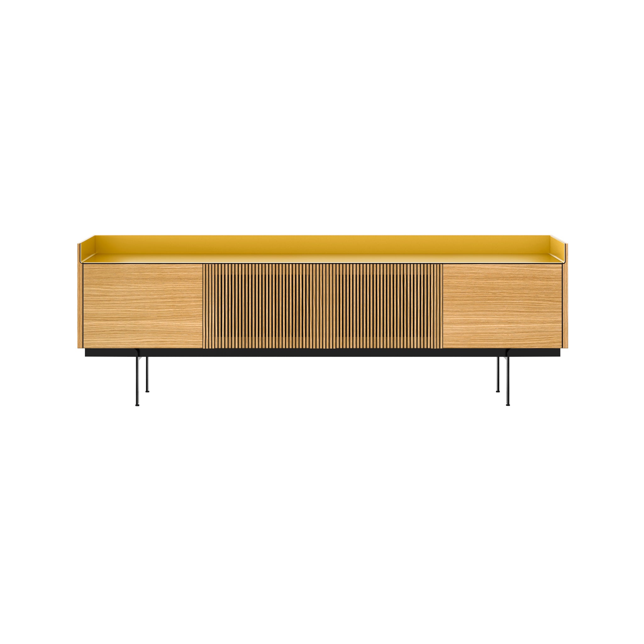 Stockholm STH403 Technic Sideboard: Composition 3 + Super-Matt Oak + Anodized Aluminum Gold + Black