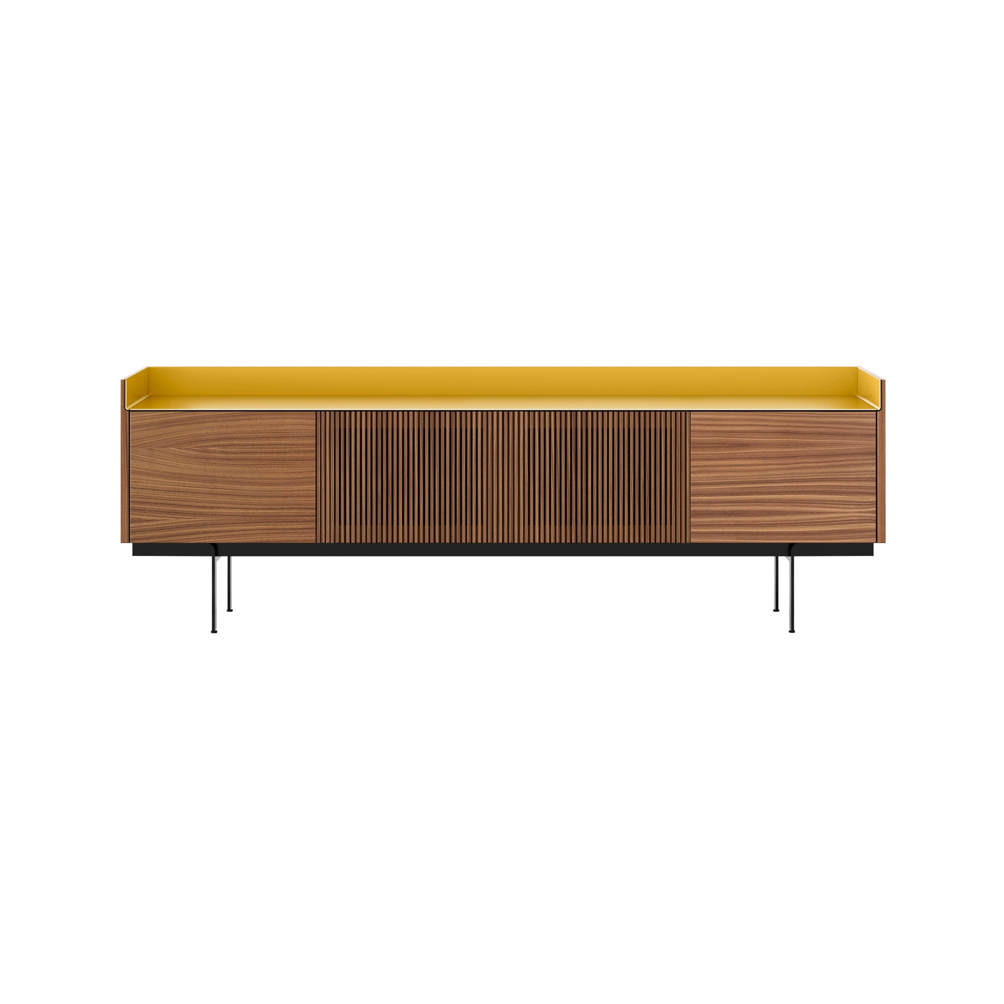 Stockholm STH403 Technic Sideboard: Composition 3 + Super-Matt Walnut + Anodized Aluminum Gold + Black