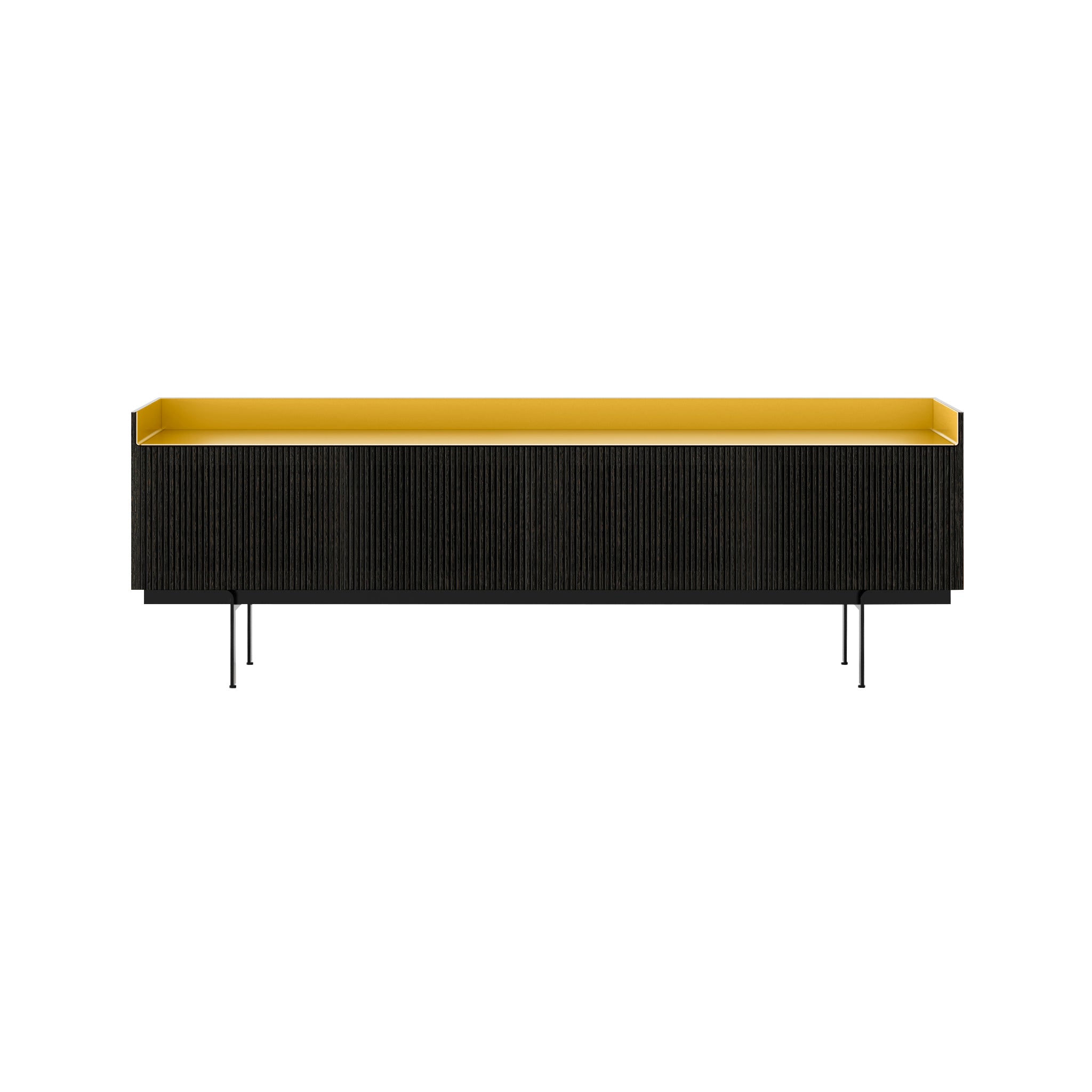 Stockholm STH404 Technic Sideboard: Composition 3 + Dark Grey Stained Oak + Anodized Aluminum Gold  + Black