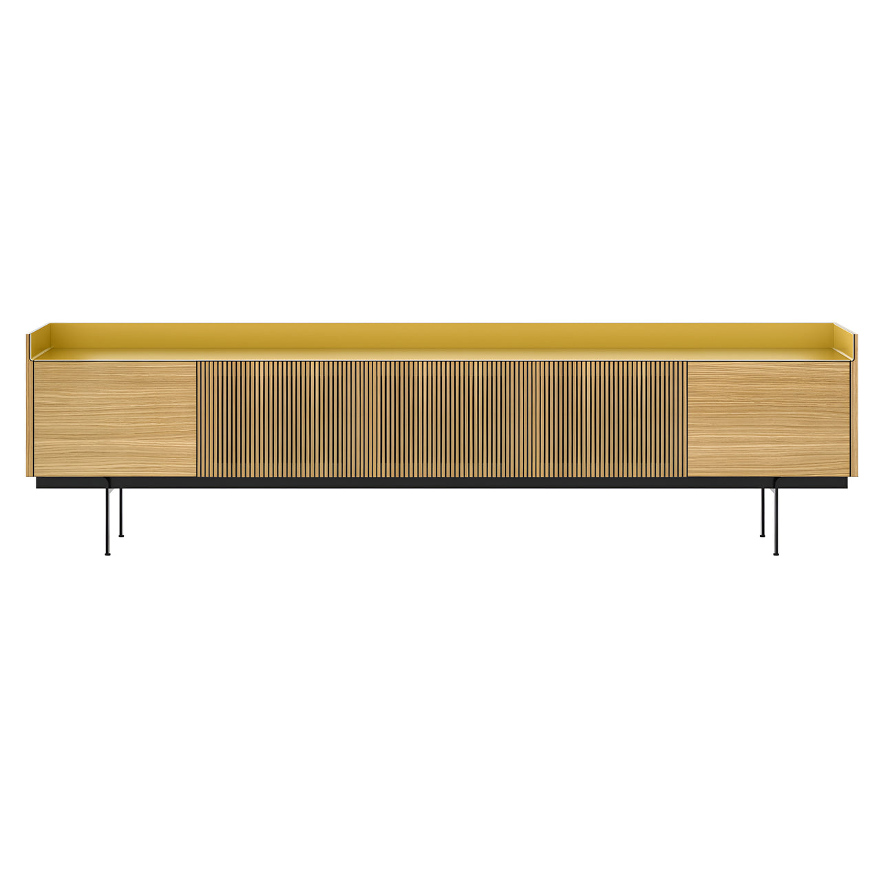 Stockholm STH504 Technic Sideboard: Composition 3 + Super-Matt Oak + Anodized Aluminum Gold + Black