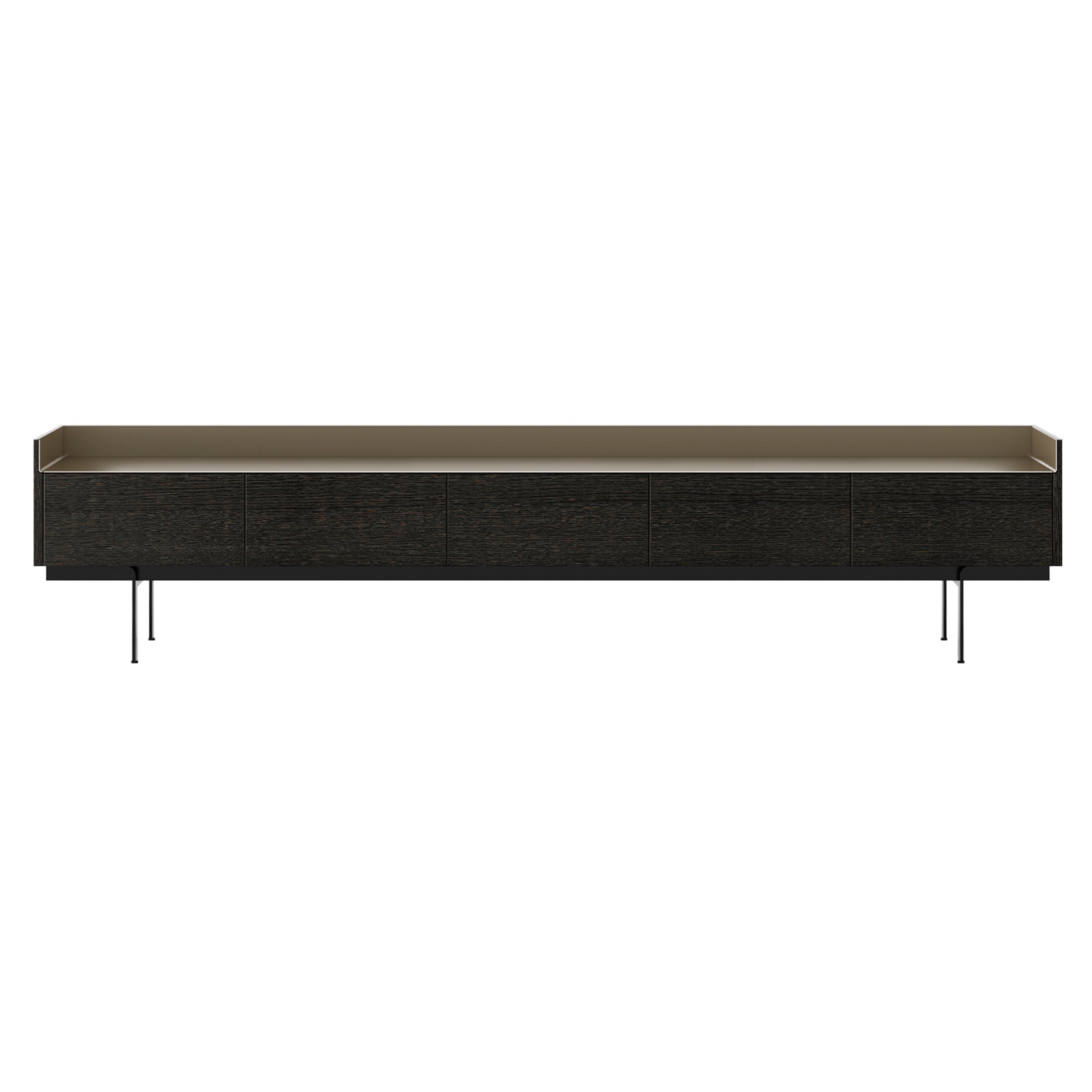 Stockholm STH553 Slim Sideboard: Composition 3 + Dark Grey Stained Oak + Anodized Aluminum Bronze + Black