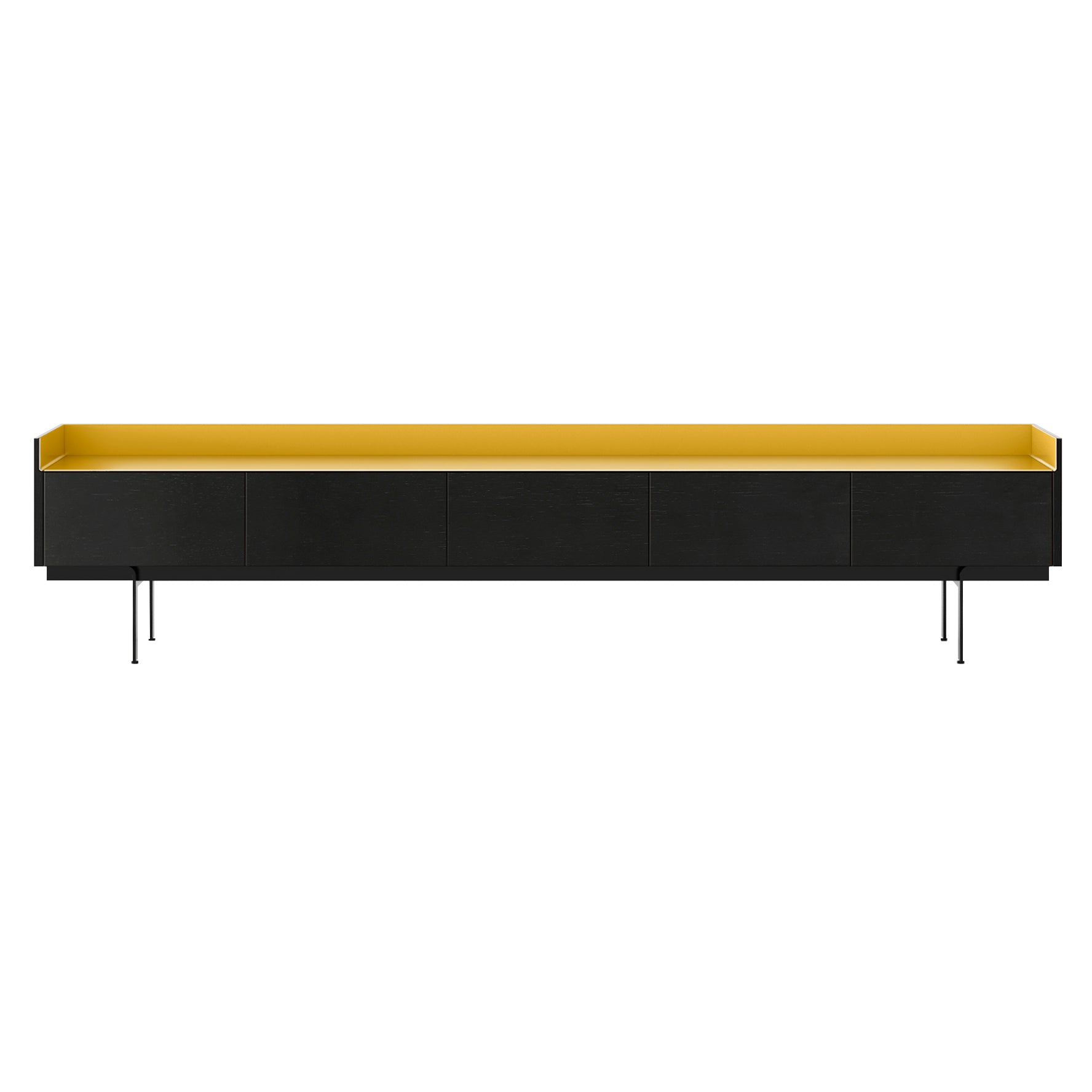 Stockholm STH553 Slim Sideboard: Composition 3 + Ebony Stained Oak + Anodized Aluminum Gold + Black