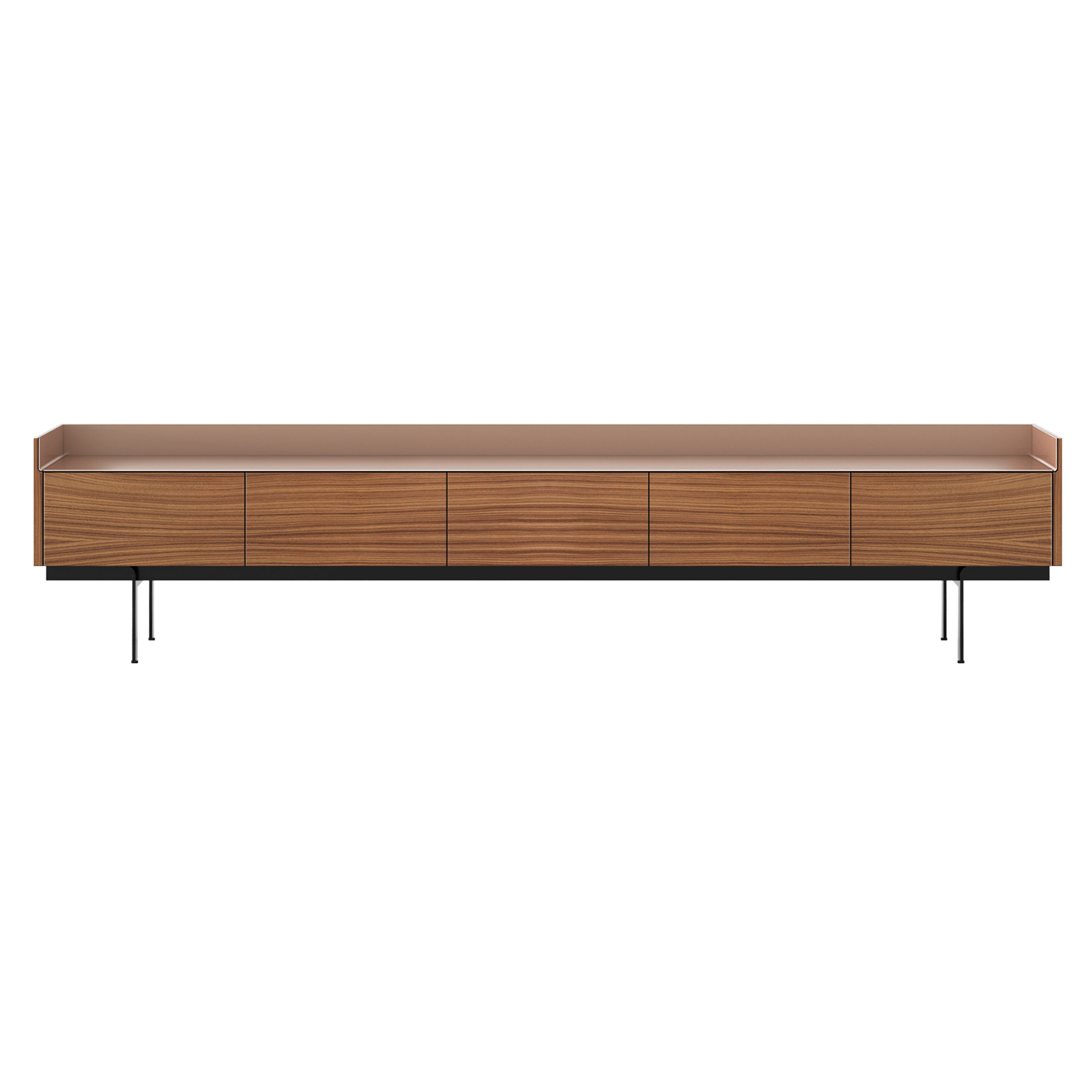 Stockholm STH553 Slim Sideboard: Composition 3 + Super-Matt Walnut + Anodized Aluminum Pale Rose + Black