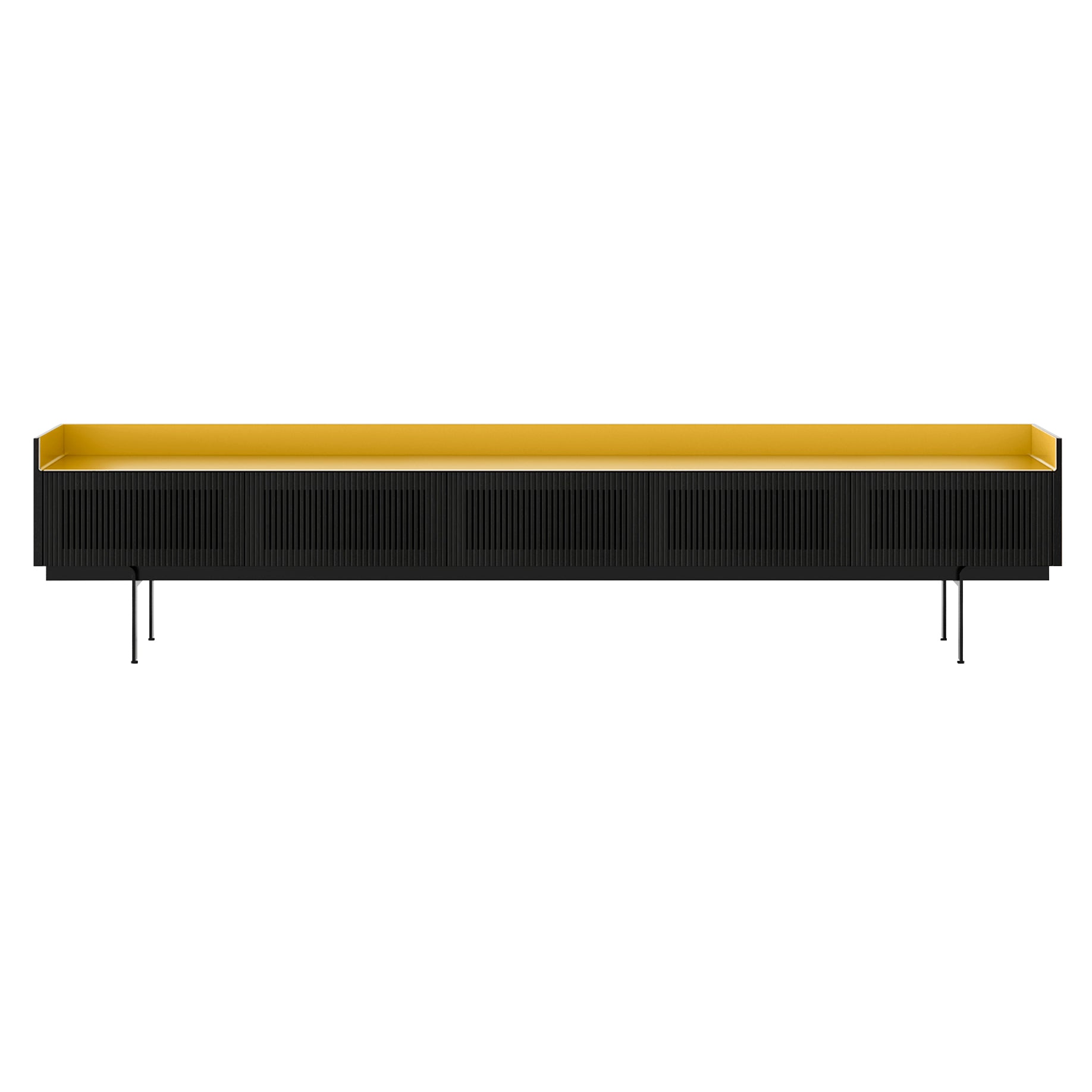 Stockholm STH557 Slim Sideboard: Composition 3 + Ebony Stained Oak + Anodized Aluminum Gold + Black