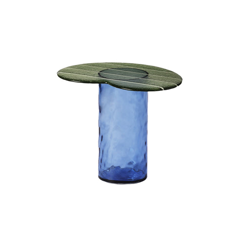 Striche Side Table: Menta Cast Glass + Blu Water Blown Glass
