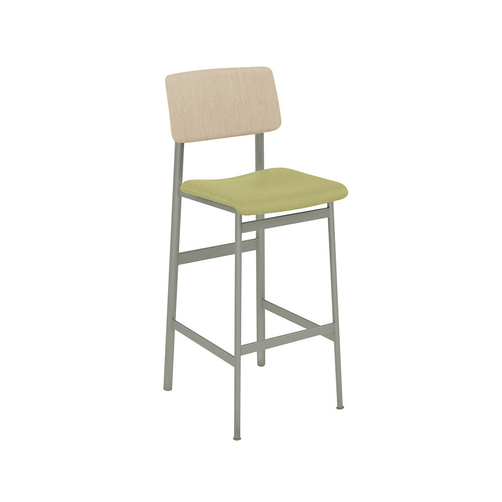 Loft Counter Stool: Upholstered + Dusty Green + Oak