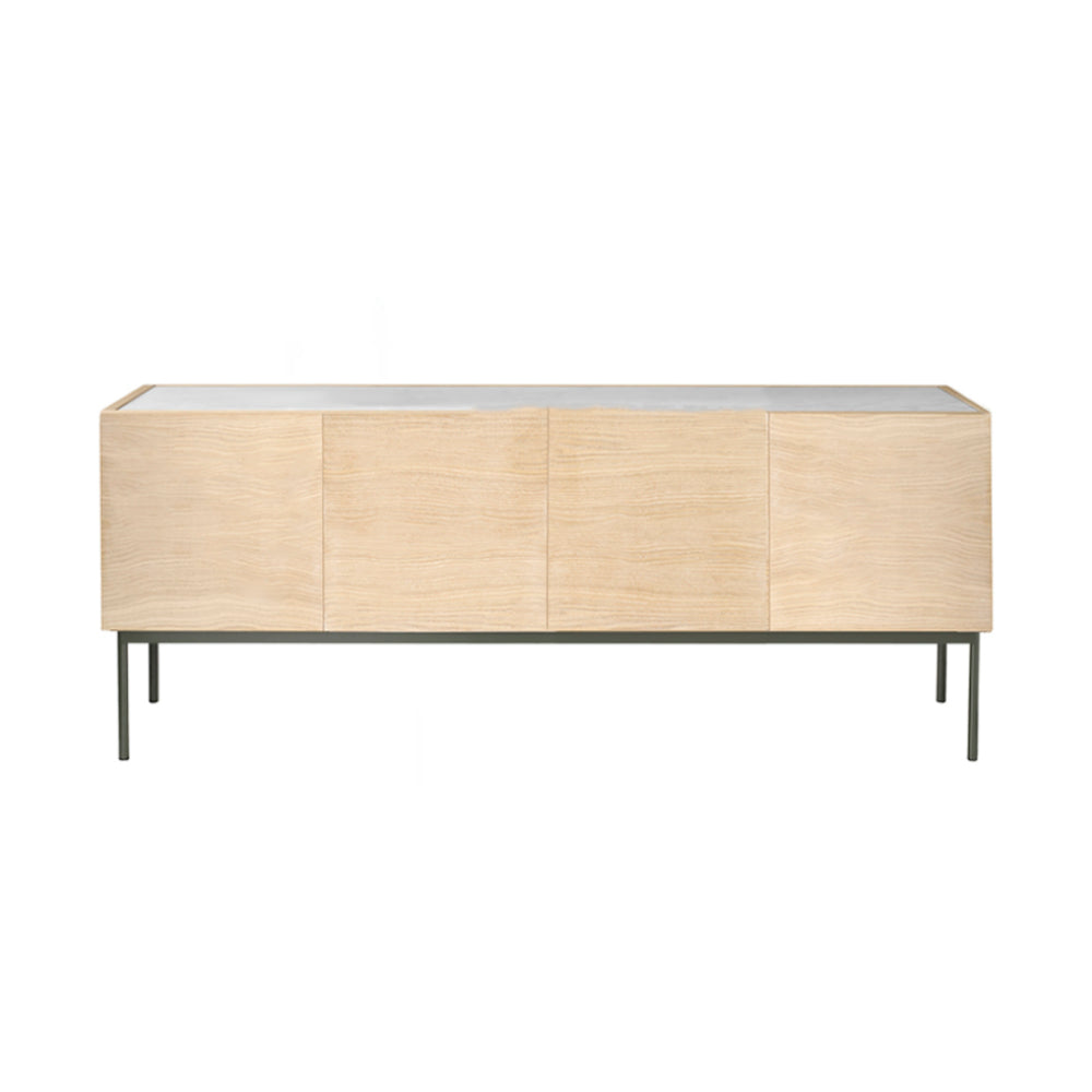Luc Sideboard 160 with Doors: Stone Top + White Stained Oak + Green Khaki