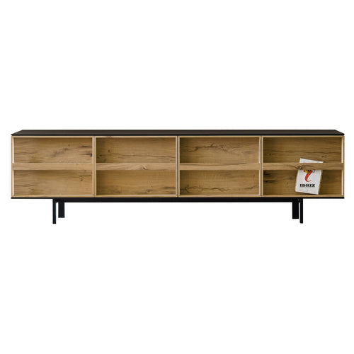 Ramblas Cabinet: Large + Lacquered Black + Vintage Oak