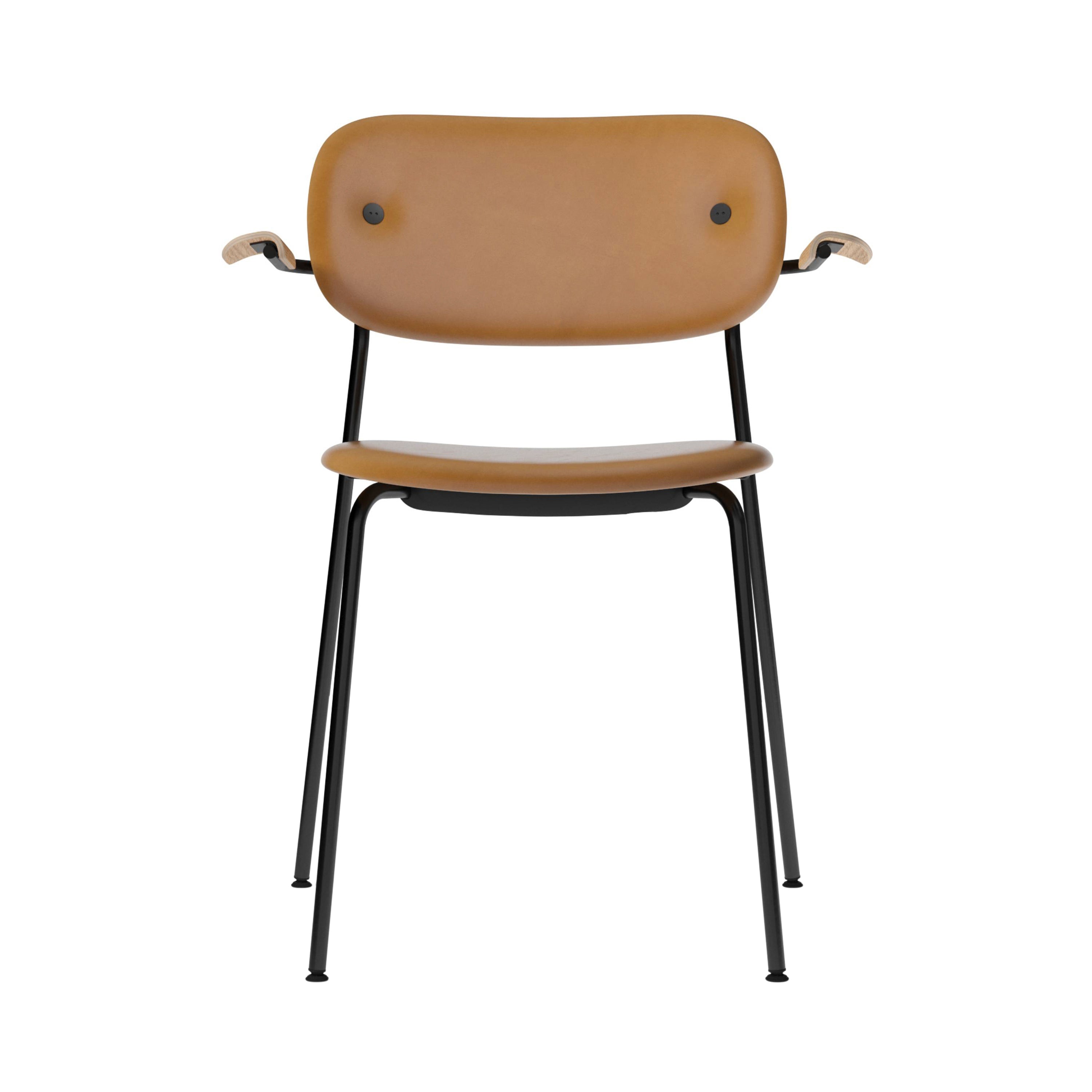 Co Chair with Armrests: Fully Upholstered + Black + Natural Oak 