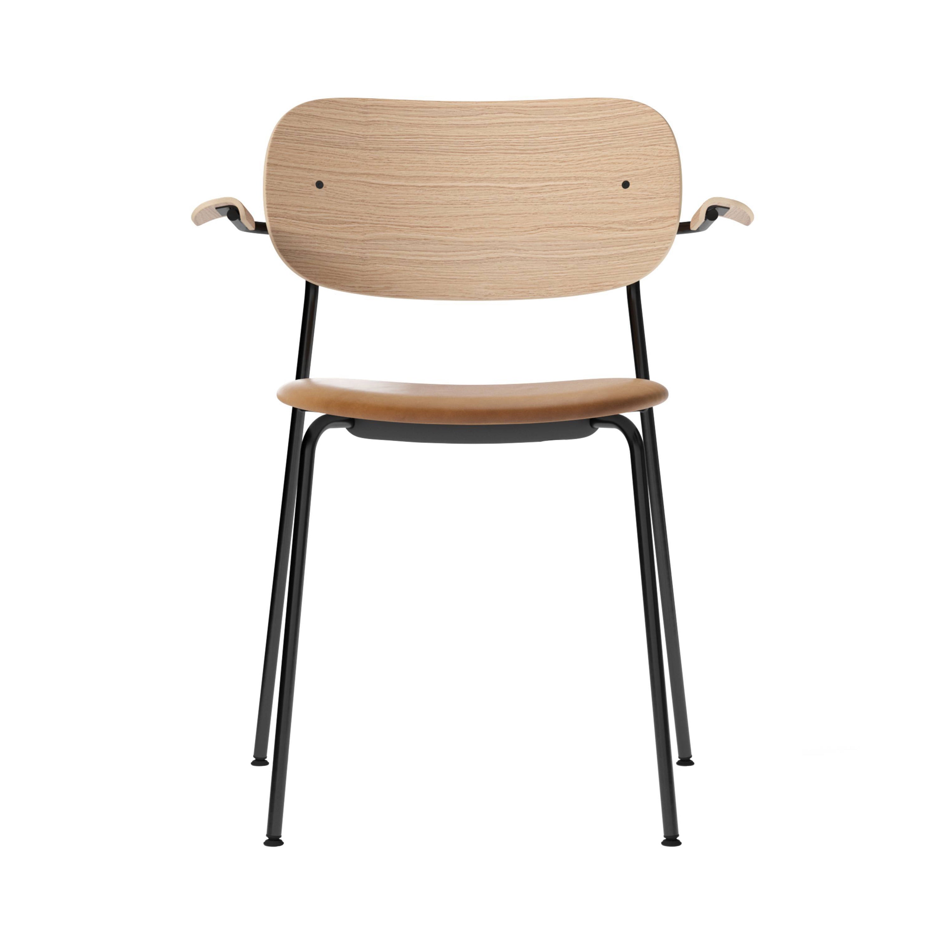 Co Chair with Armrests: Seat Upholstered + Natural Oak + Black 