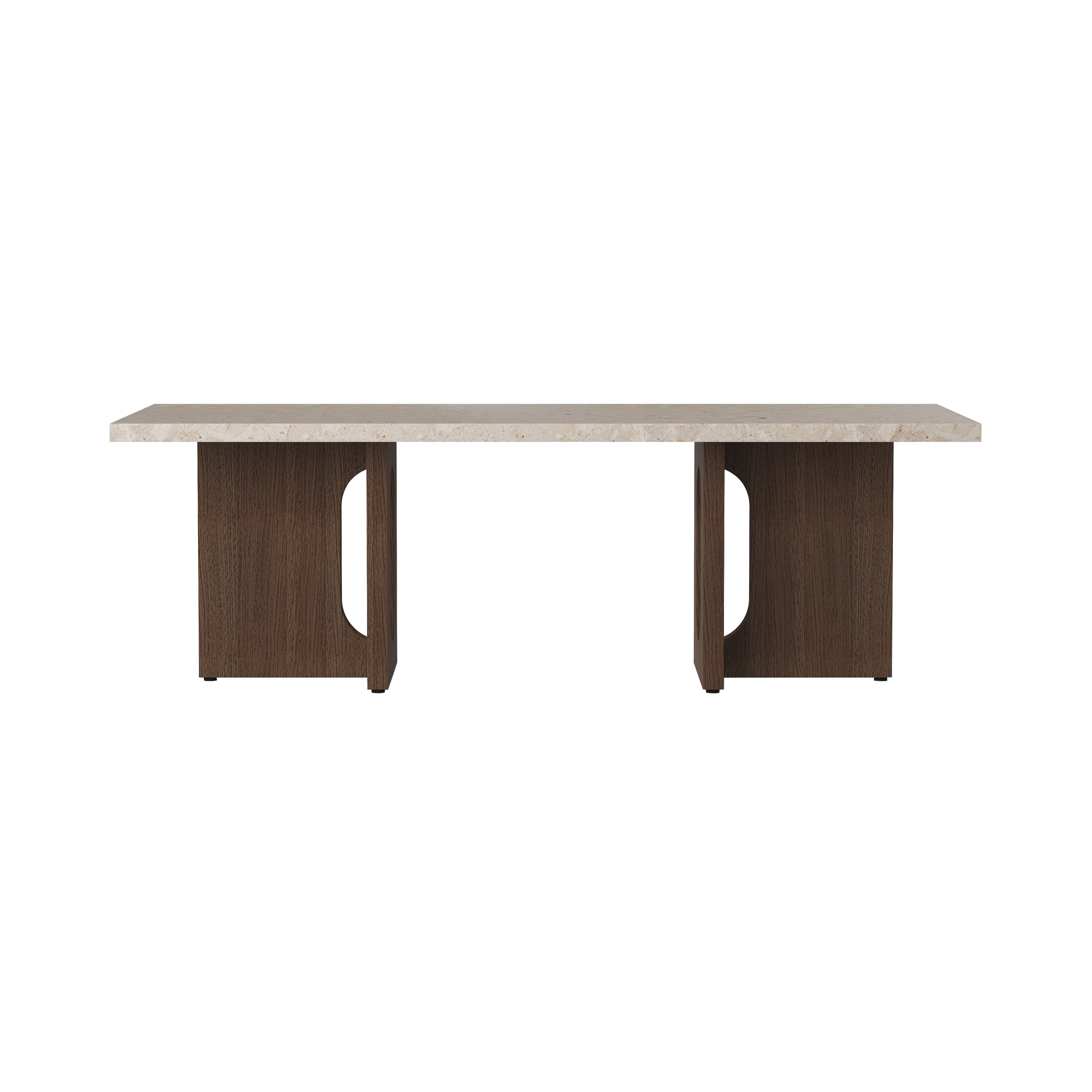 Androgyne Lounge Table: Kunis Breccia Sand Marble + Dark Stained Oak