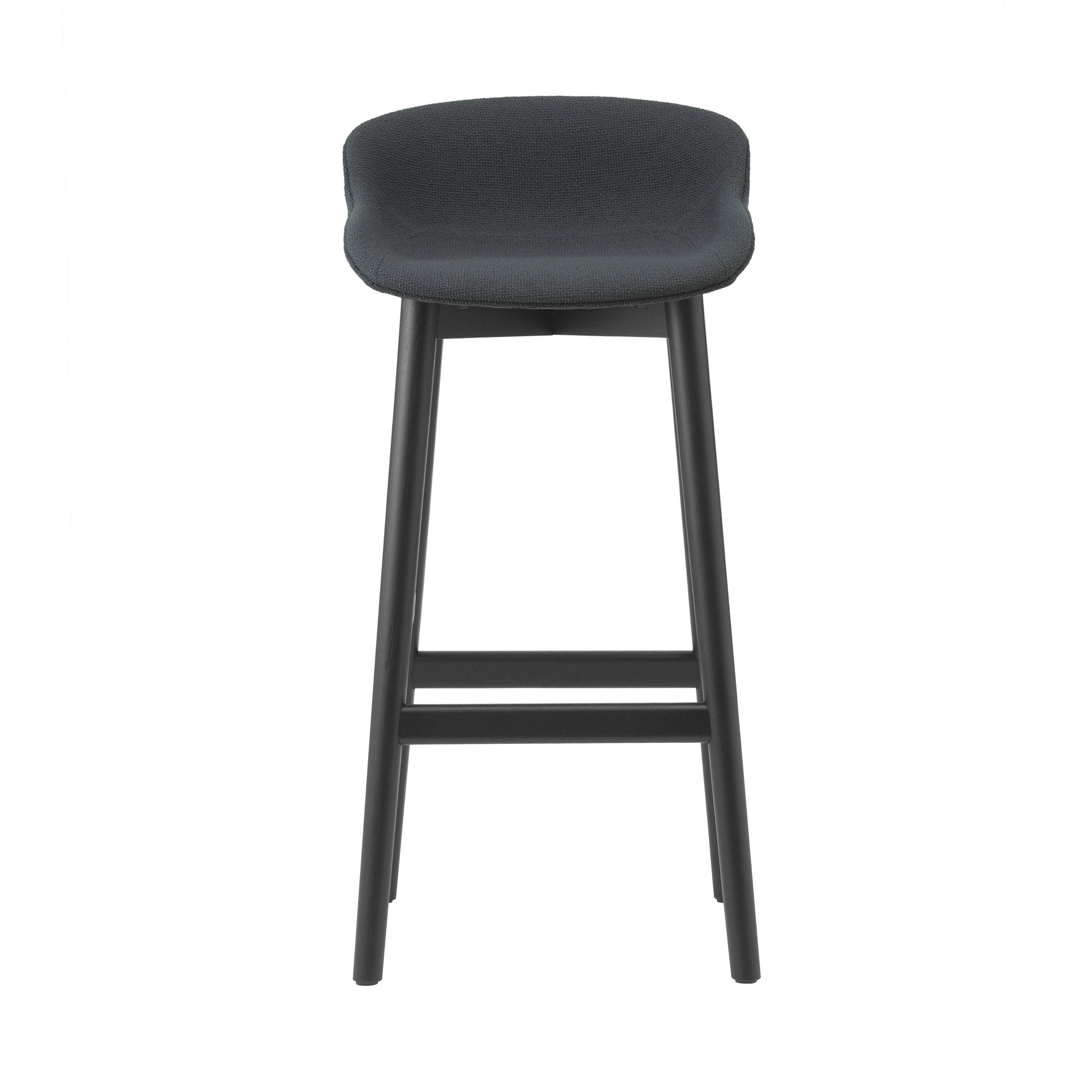Hyg Bar Stool: Wood Base + Full Upholstered + Black Oak