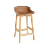 Hyg Counter Stool: Wood Base + Front Upholstered + Oak + Grey