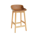 Hyg Counter Stool: Wood Base + Front Upholstered + Oak + Sand