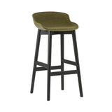 Hyg Bar Stool: Wood Base + Front Upholstered + Black Oak + Olive