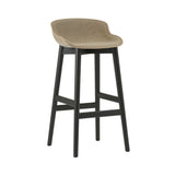 Hyg Bar Stool: Wood Base + Front Upholstered + Black Oak + Sand