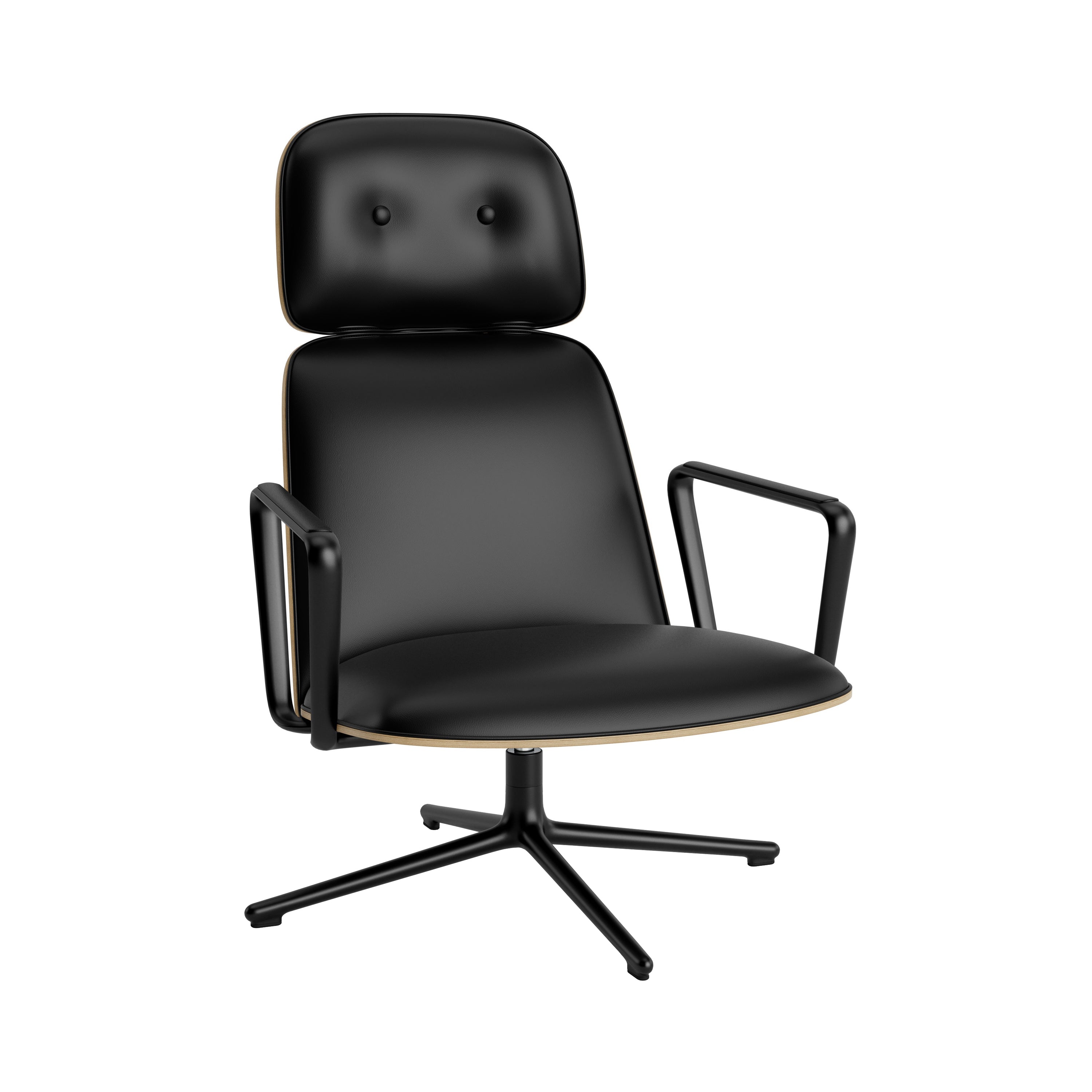 Pad Lounge Chair High Swivel: Black Aluminum + Oak + Without Tilt