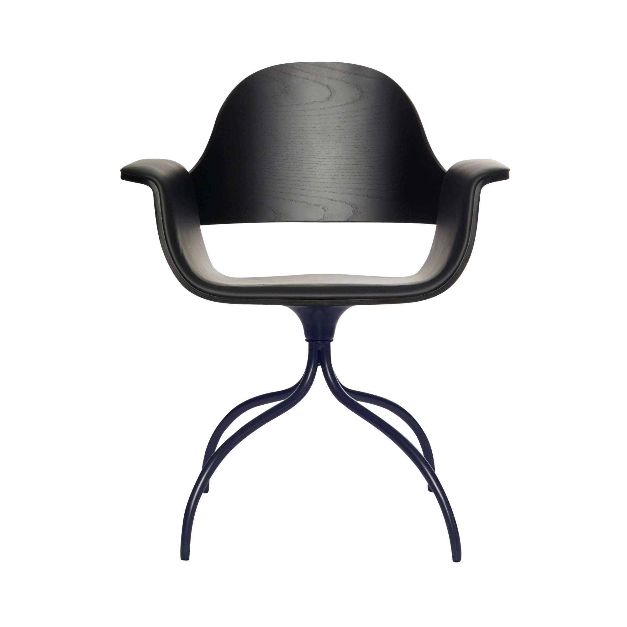 Showtime High Armchair with Swivel Base: Seat Upholstered + Stained Black + Bluish Grey 
