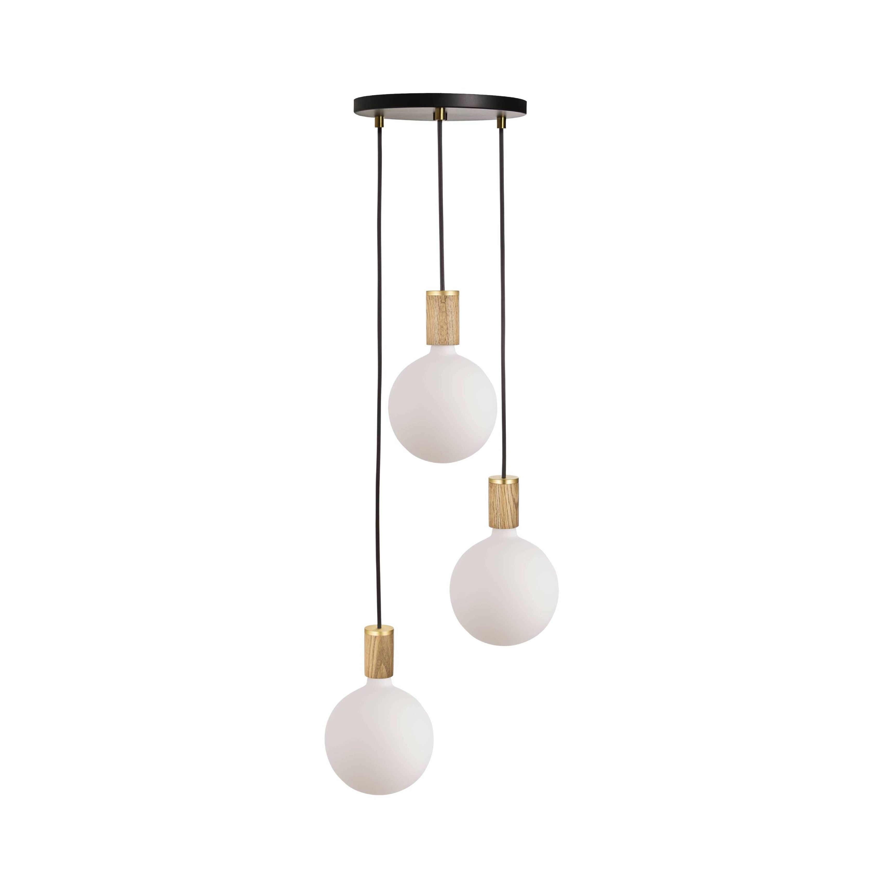 Triple Pendant with Sphere IV: Black + Oak + Brass