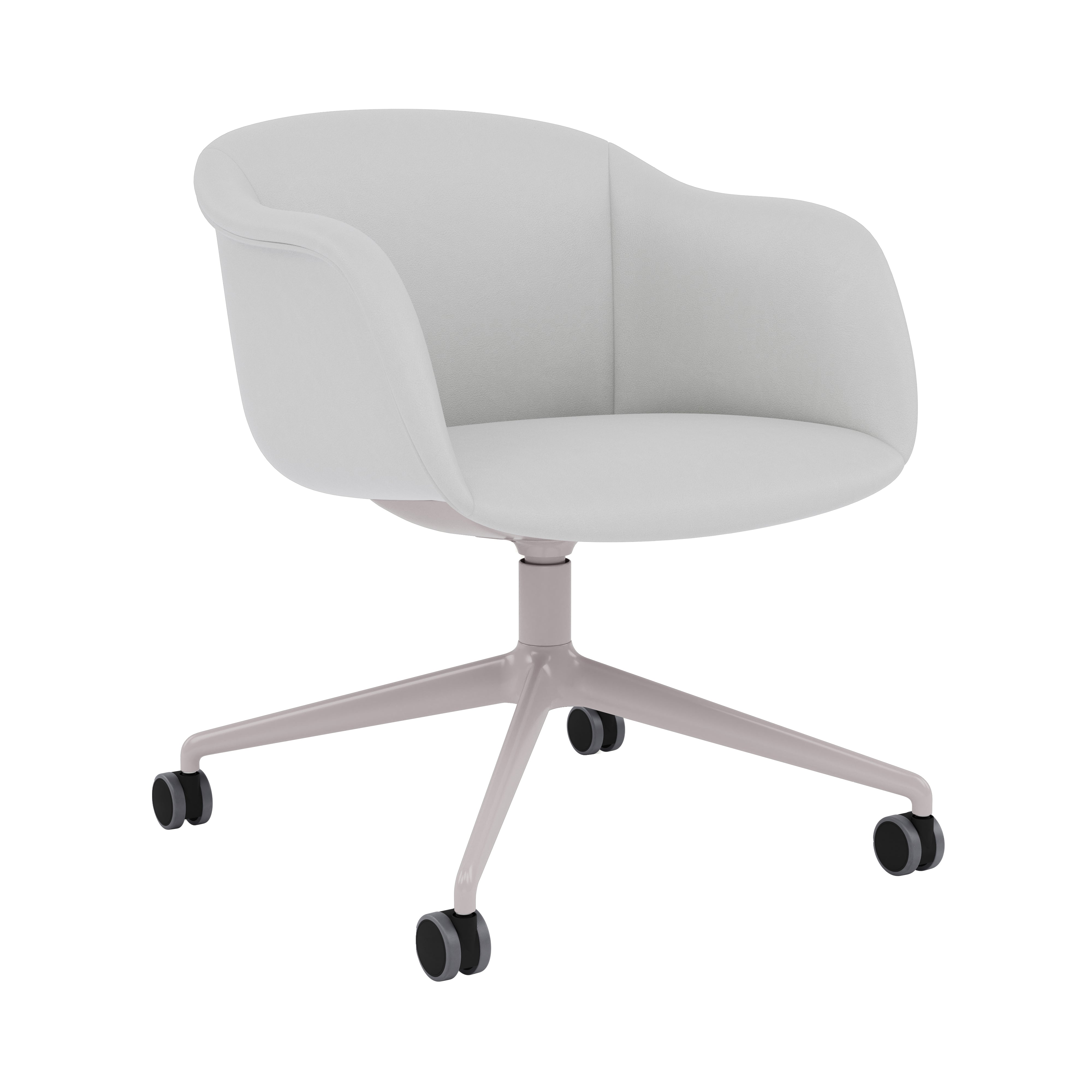 Fiber Soft Armchair: Swivel Base with Castors + Upholstered Shell + Grey