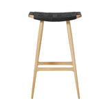 Freja Bar Stool: Natural Oak + Black Saddle + Leather Stripe Seat