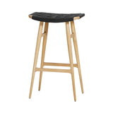 Freja Bar Stool: Natural Oak + Black Saddle + Leather Stripe Seat
