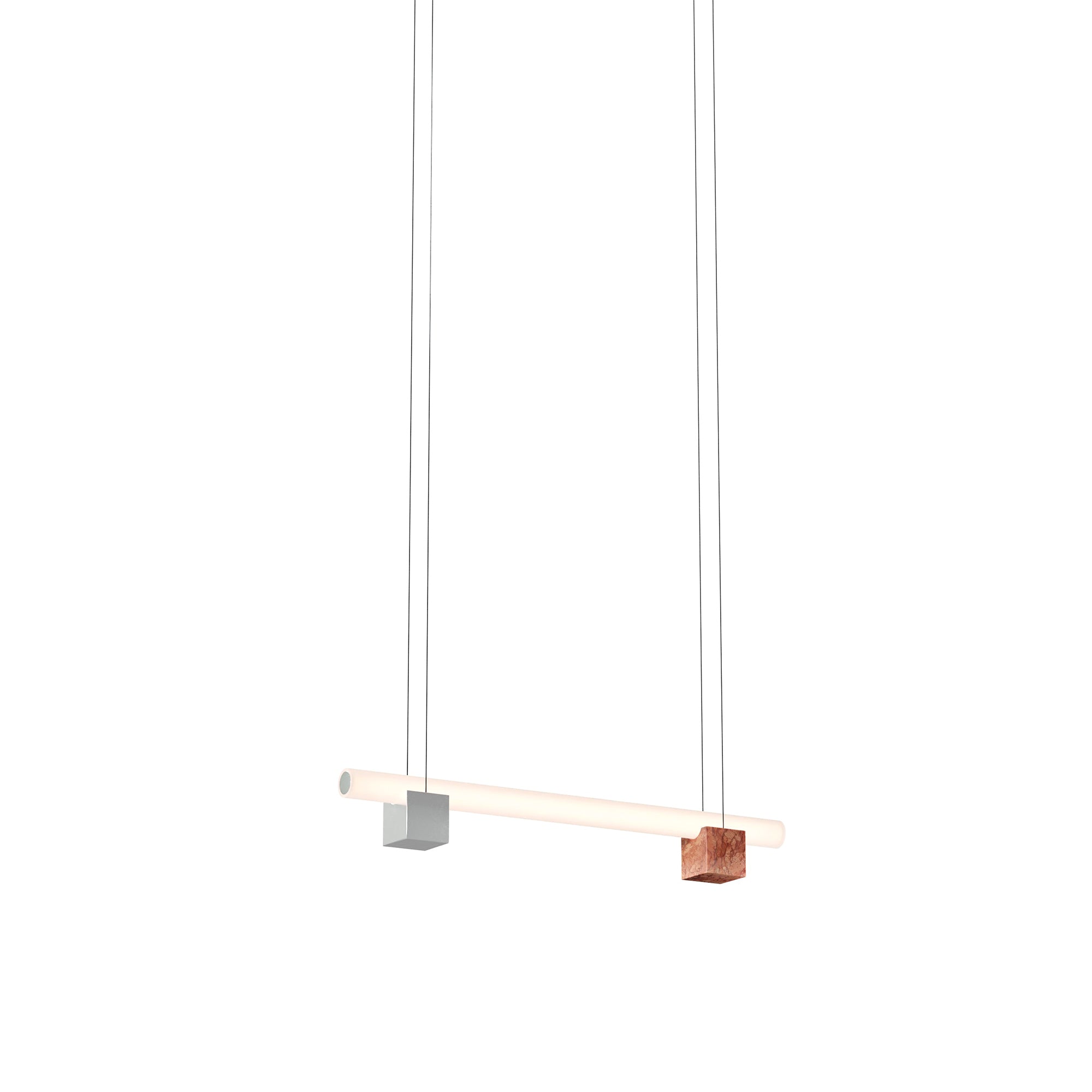 Isle 02A Suspension Lamp: Polished Aluminium + Red Negrais Marble