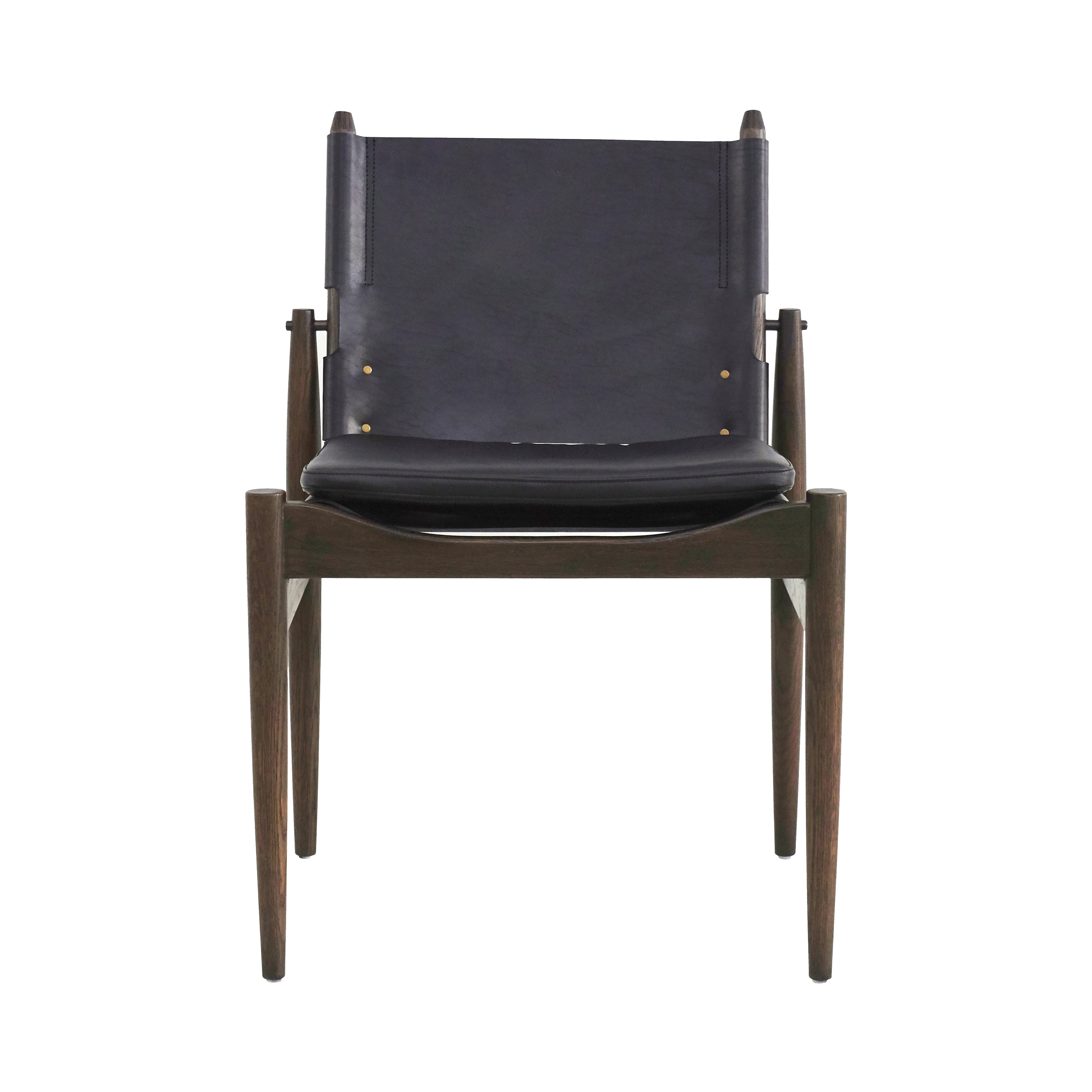 Journey Dining Chair: Saddle Leather + Dark Brown Oak + Black