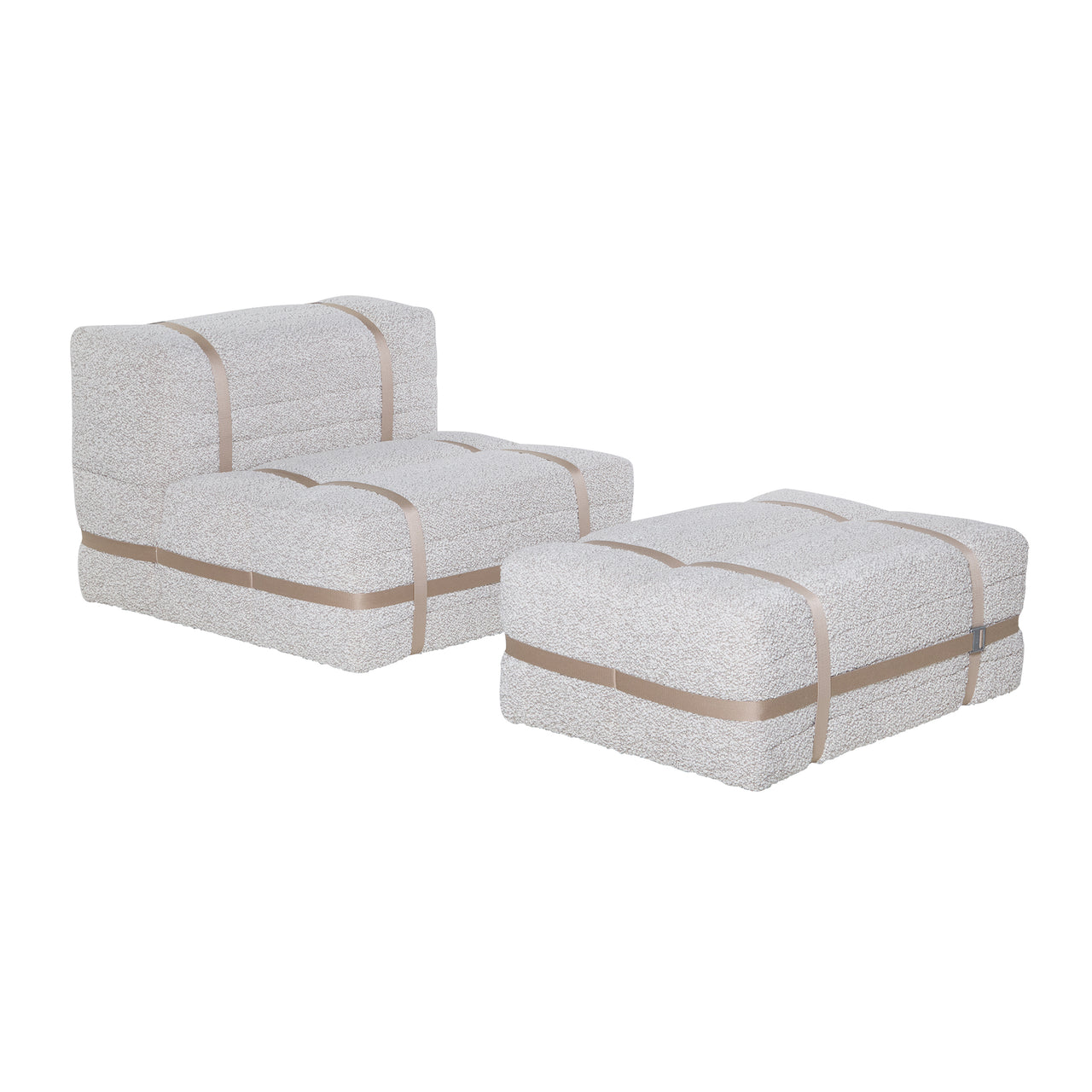 Haybale Lounge Chair with Footstool: Boucle Ivory