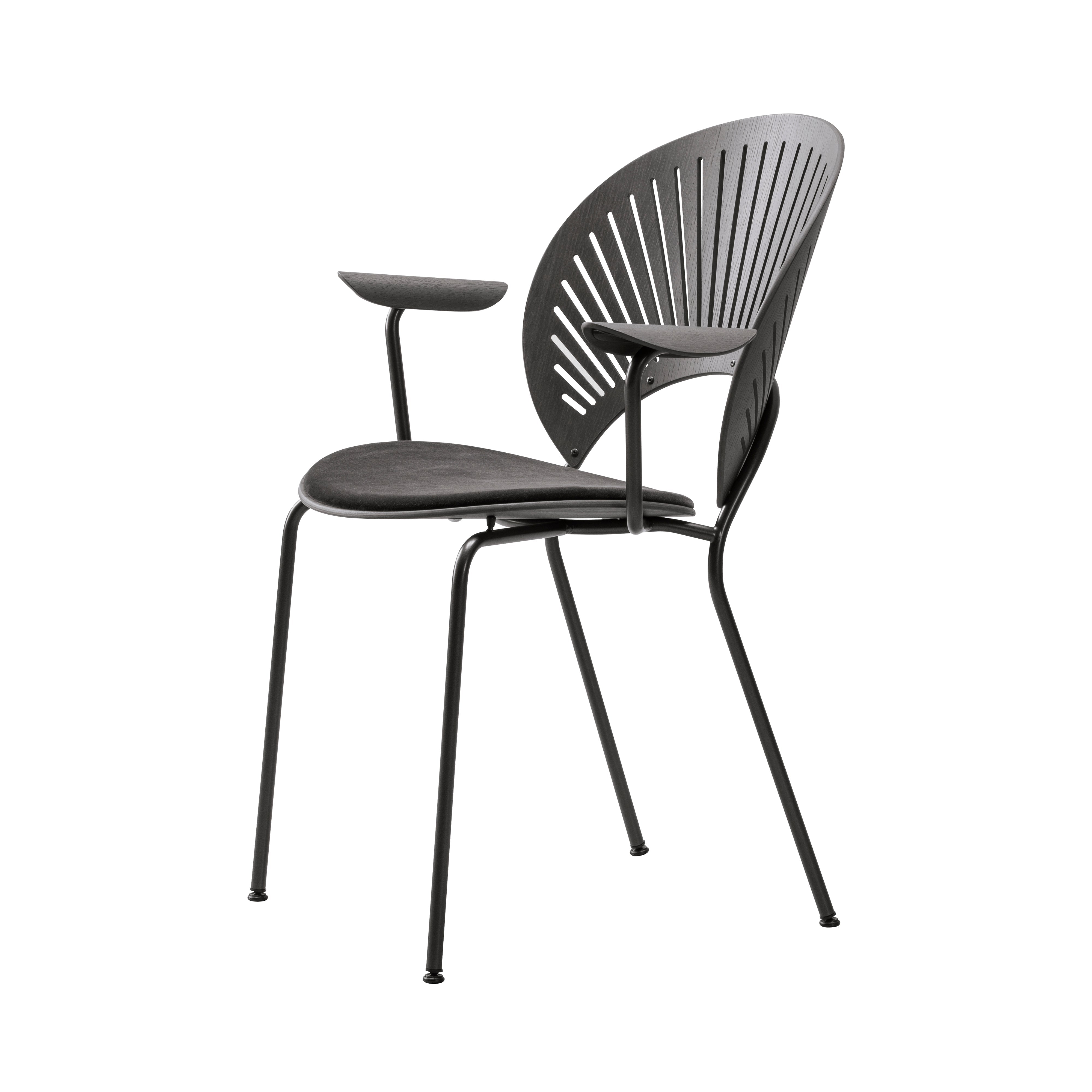 Trinidad Armchair: Flint Base + Seat Upholstered + Smoked Stained Oak