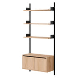 New Works Wall Shelf Cabinet with Doors: Low + Oak + Black