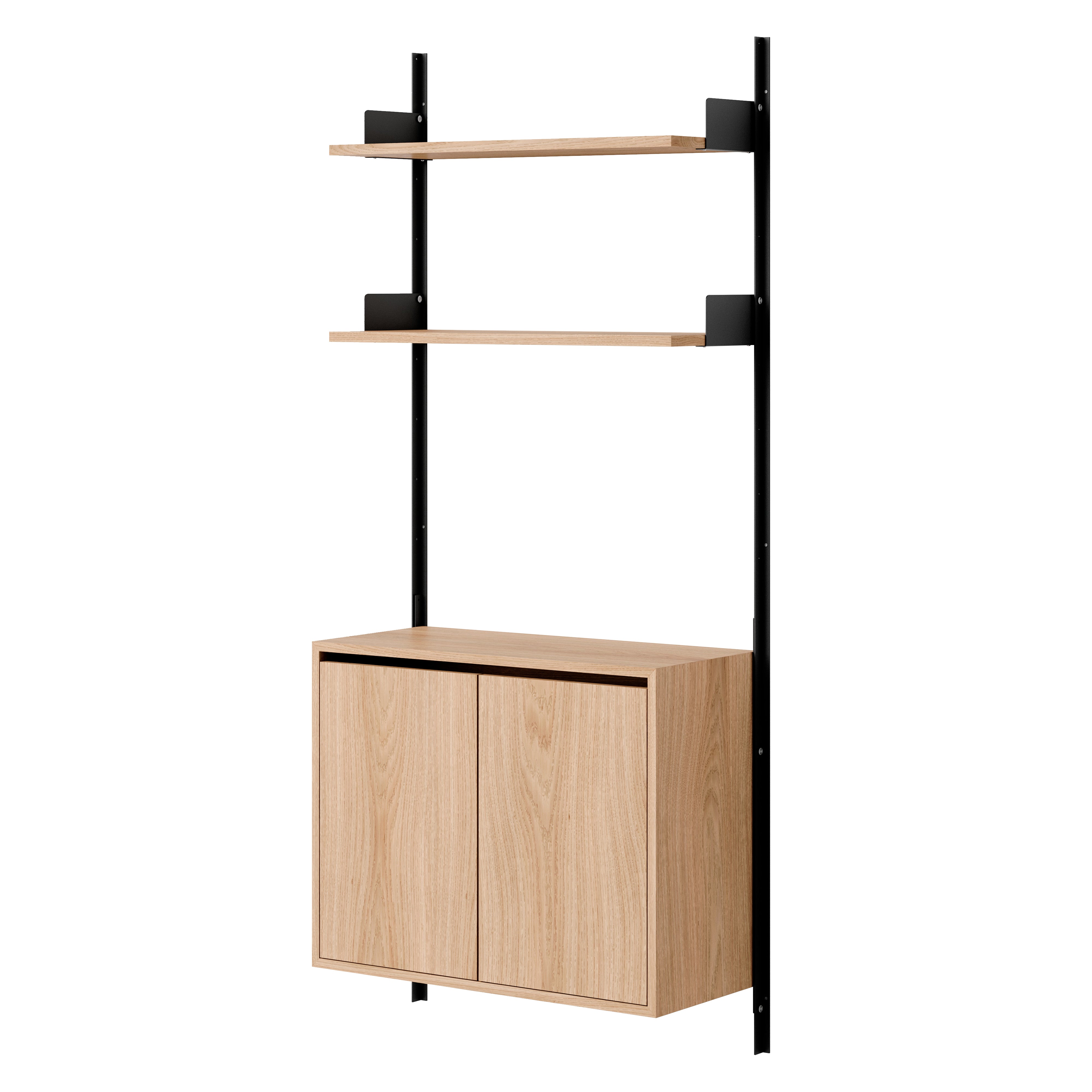 New Works Wall Shelf Cabinet with Doors: Tall + Oak + Black