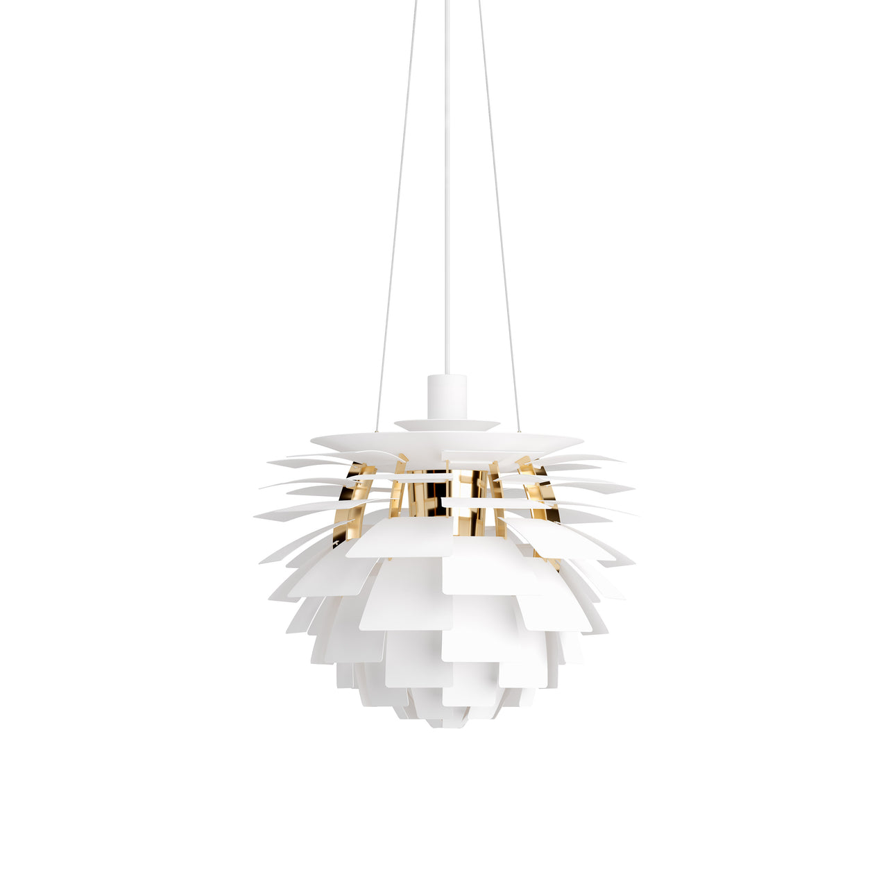 PH Artichoke Pendant: Small + Soft White + Brass + White