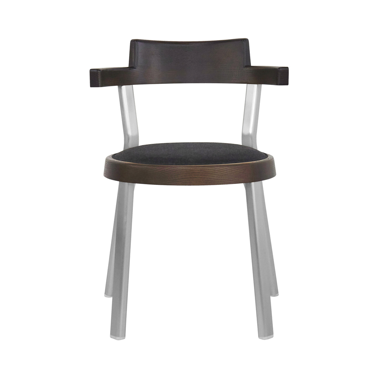Pagoda Chair: Upholstery + Aluminum Leg + Silver + Dark Brown Oak