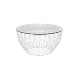 Drum Ottoman/Table: Color + With Glass Top + White