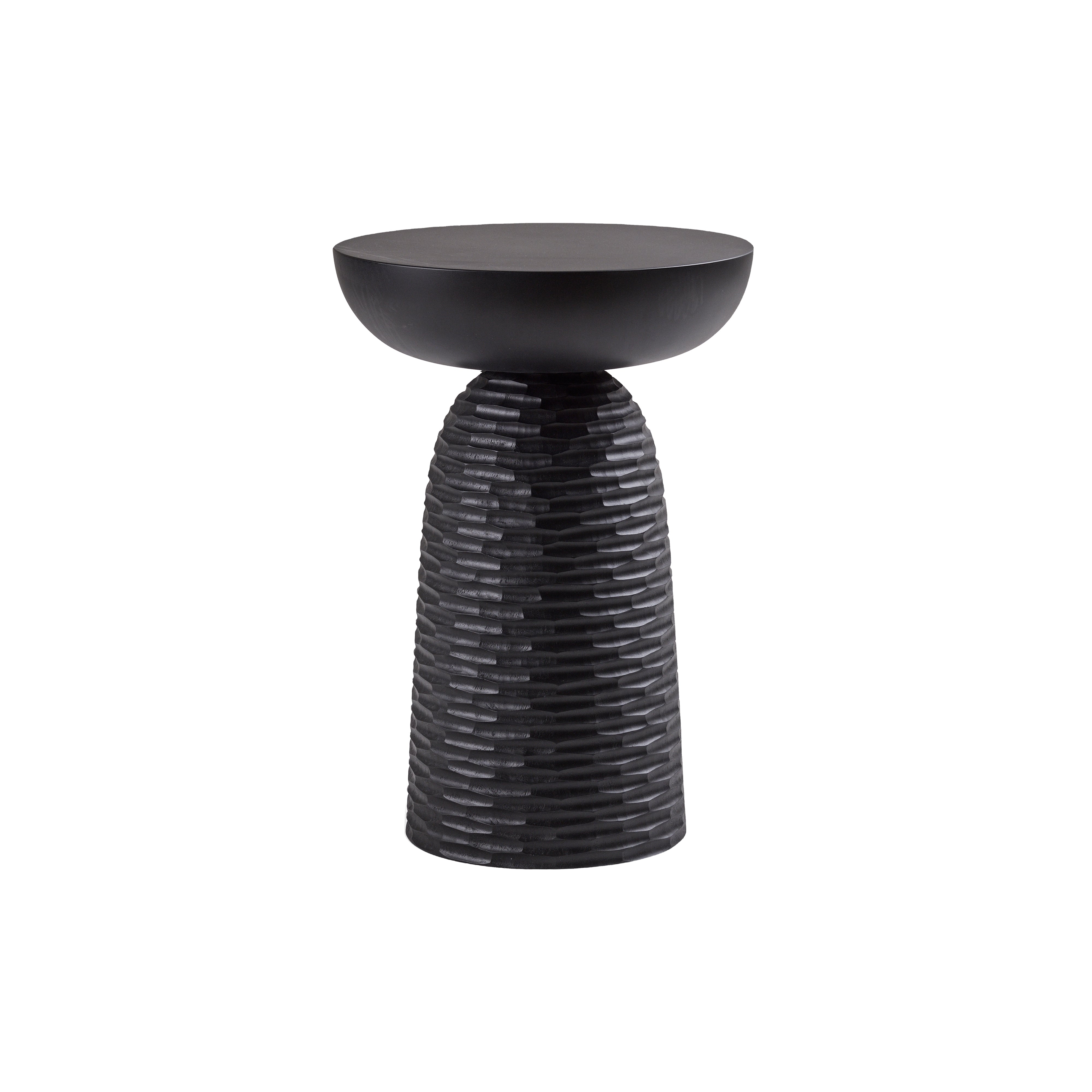 Nera Stool: Full Base Carved + Cuts + Black Maple